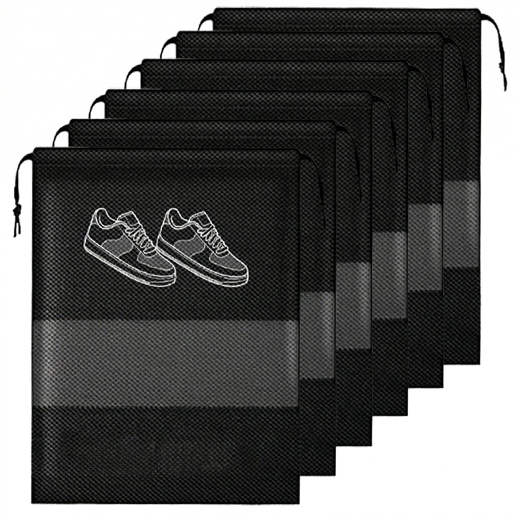 Shoe Bag for Travel Bag for Man & Women Shoe Cover for Storage at Home Gym Reusable Travelling Accessories Organizer Pouch Travel Essentials Footwear Bags for Travelling Men -Pack of 6, Black-picture-19