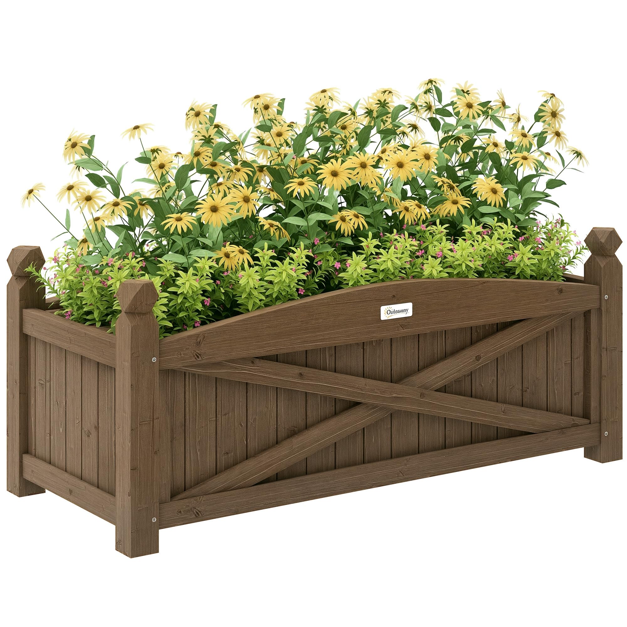 Outsunny Jardinera de Madera Elevada Huerto Urbano Madera para Cultivar Plantas Flores Hierba Jardinera Rectangular para Jardín Balcón Terraza 90x39x37 cm Café Oscuro