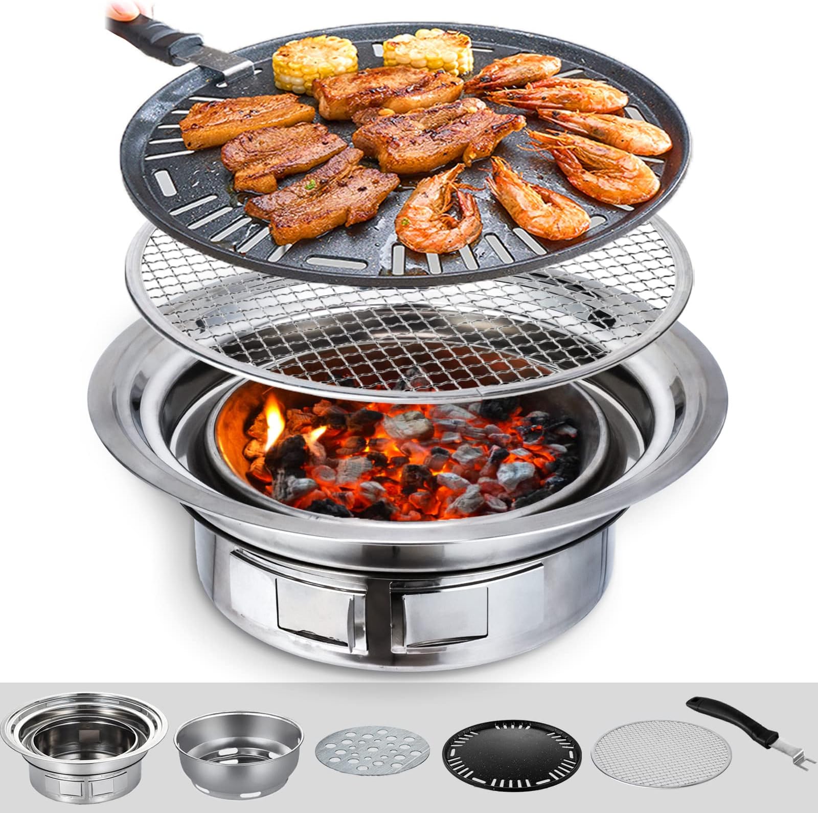 Adike Micegen Charcoal BBQ Grill, Household 13.7 Inches Non-Stick Korean Barbecue Grill, Portable Grill for Camping Outdoor