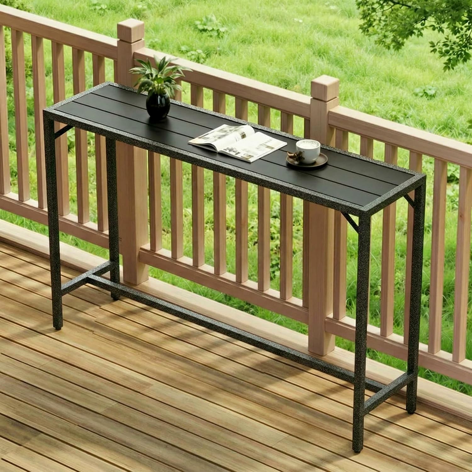 Table de Bar Exterieur LIFERUN 120 x 38 x 98 cm Pieds Réglables Plateau Étanche Noir