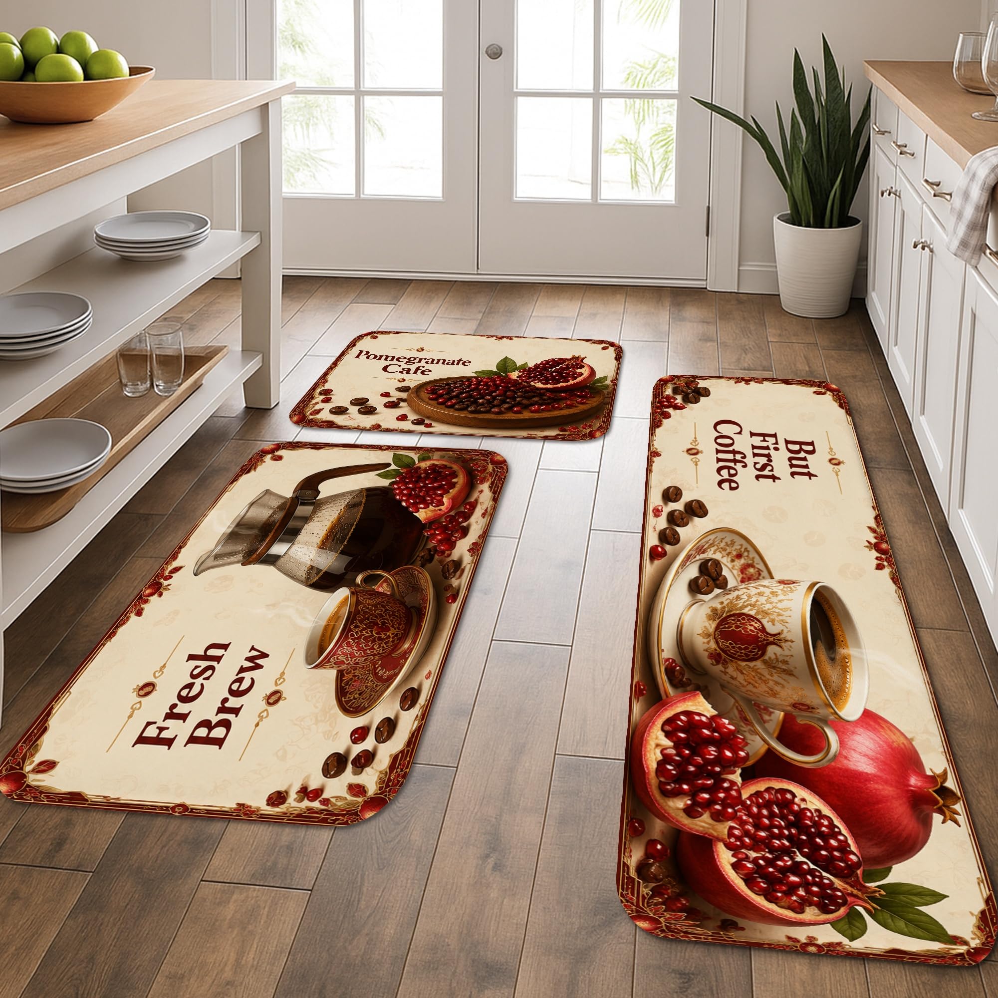 Tapis de cuisine vintage café lot de 3 antidérapants et lavables pour évier rustique