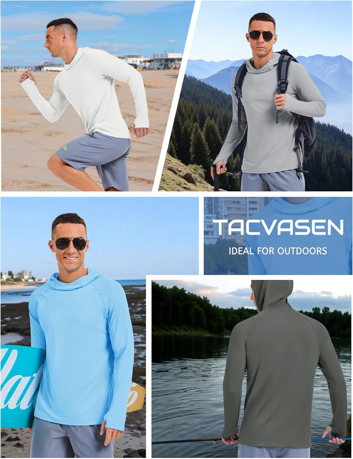 TACVASEN Men's Rash Guard Sun Hoodie Long Sleeve UPF 50+ Sun Protection SPF Quick Dry Hiking Swim Fishing Shirt - Image 2