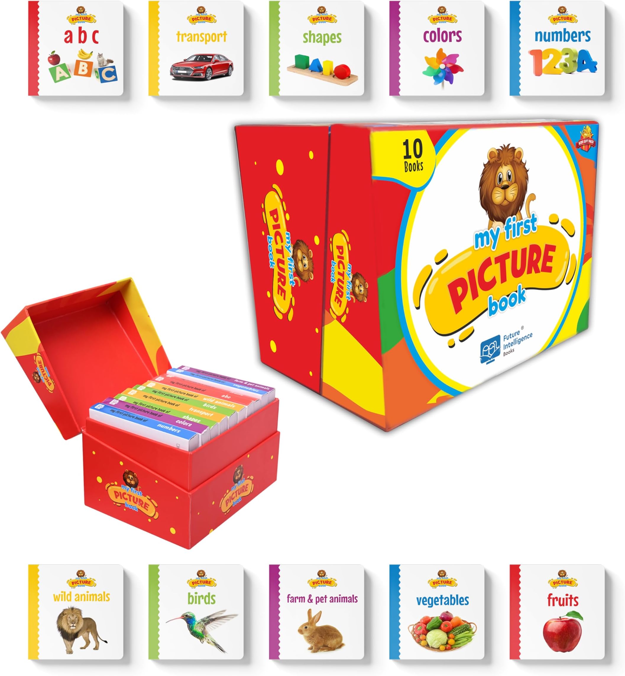 My First Library Picture Book Set of 10 Board Books for Kids | Alphabets, Numbers, Shapes, Colours, Transport, Animals, Birds, Vegetables, Fruits | ... Books for Toddlers (My First Picture Book)