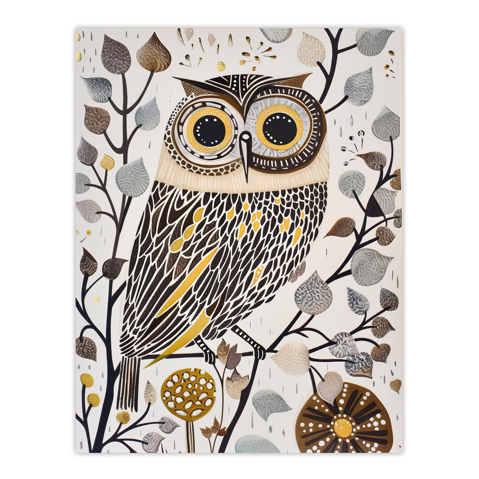 Artery8 Rustic Quirky Owl Bird Autumn Tree Bright Fun Living Room Extra Large XL Wall Art Poster Print