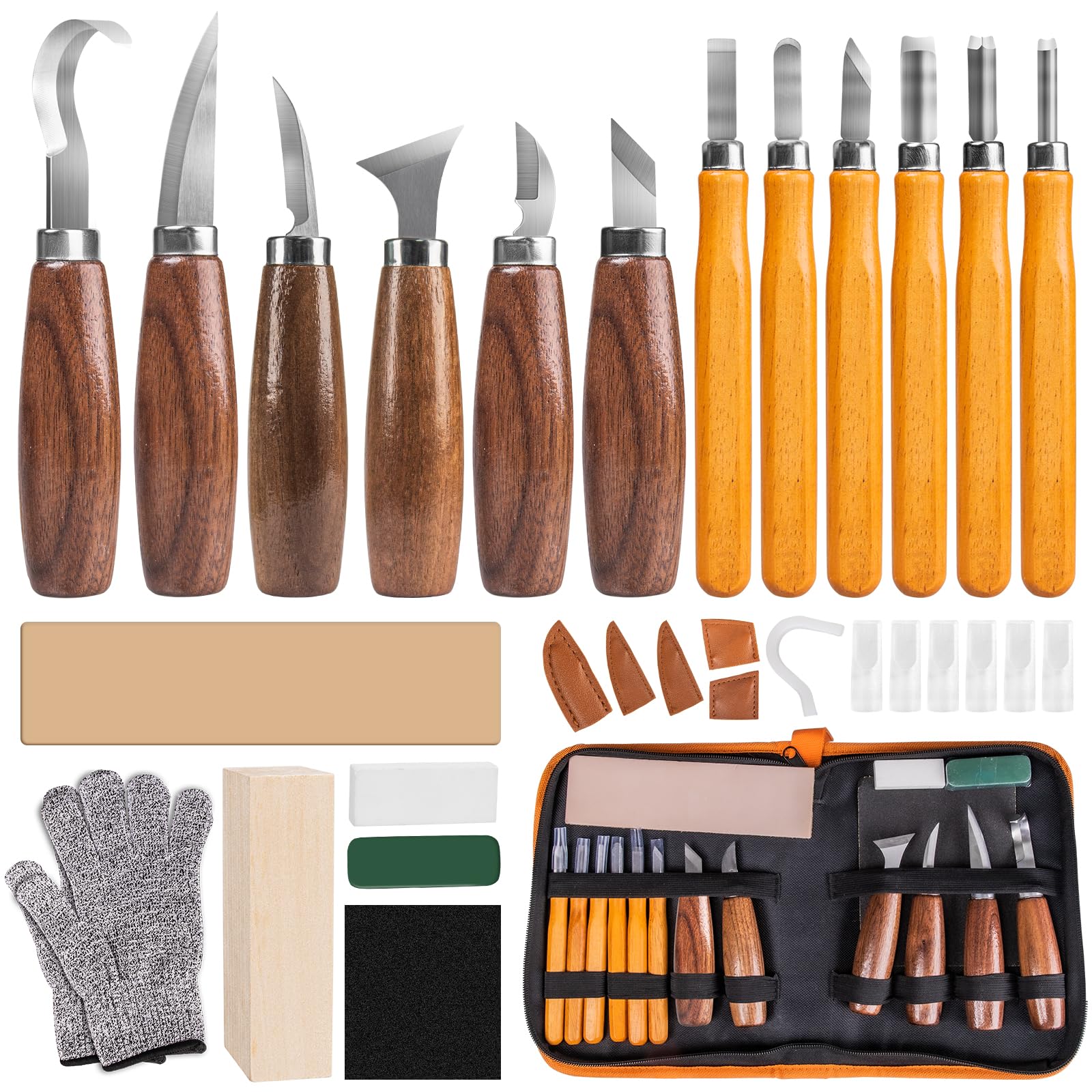 FANTICDE Kit 30 En 1 Outils Sculpture Sur Bois - 12 Couteaux + Gants + Accessoires
