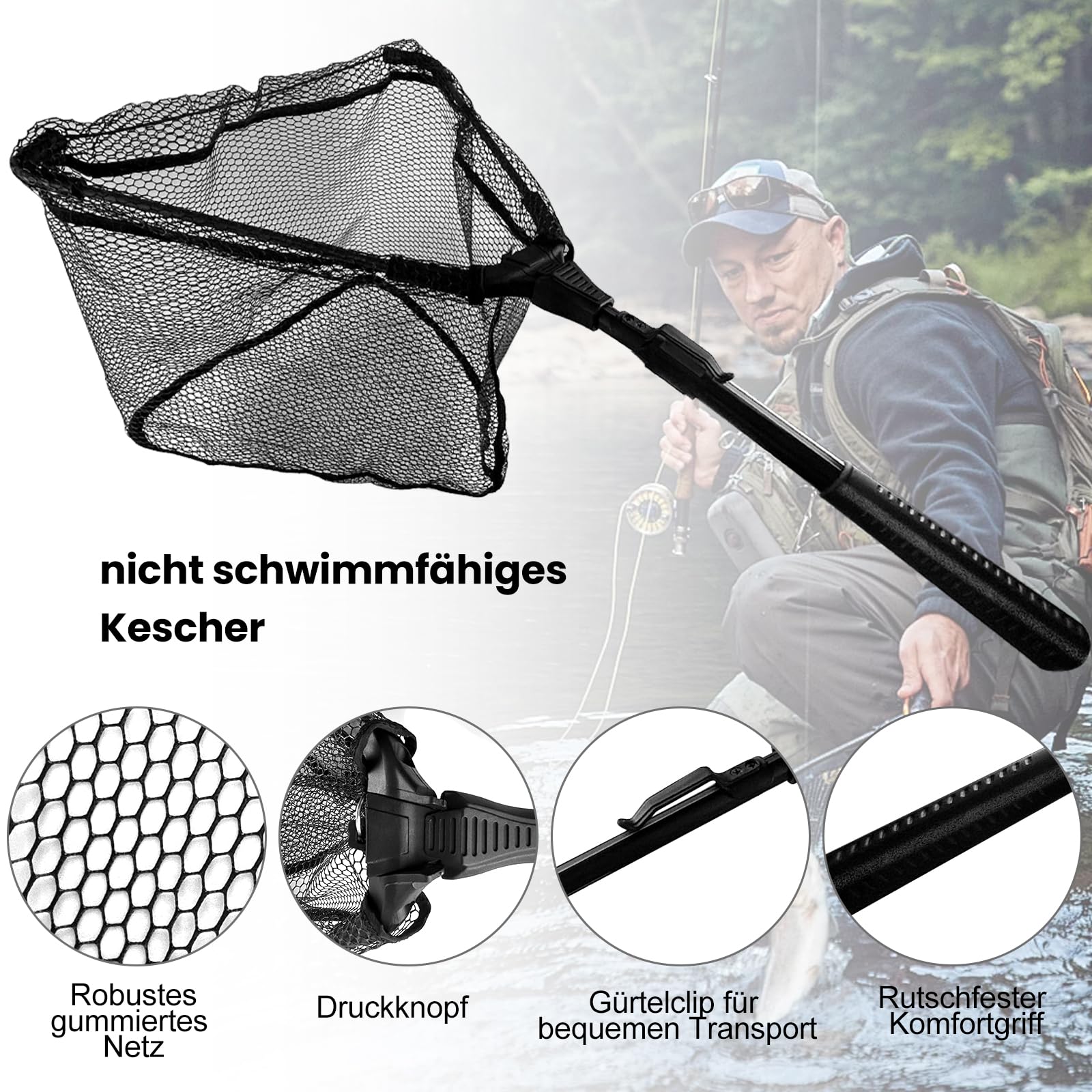 Red de Pesca de Acero Inoxidable Triangular Plegable, Sacadera Carpfishing con 1 Alicates de Pesca, 1 Unidad de Anzuelos para Estanques Arroyos Lagos y Pesca Desde Embarcación(90cm)