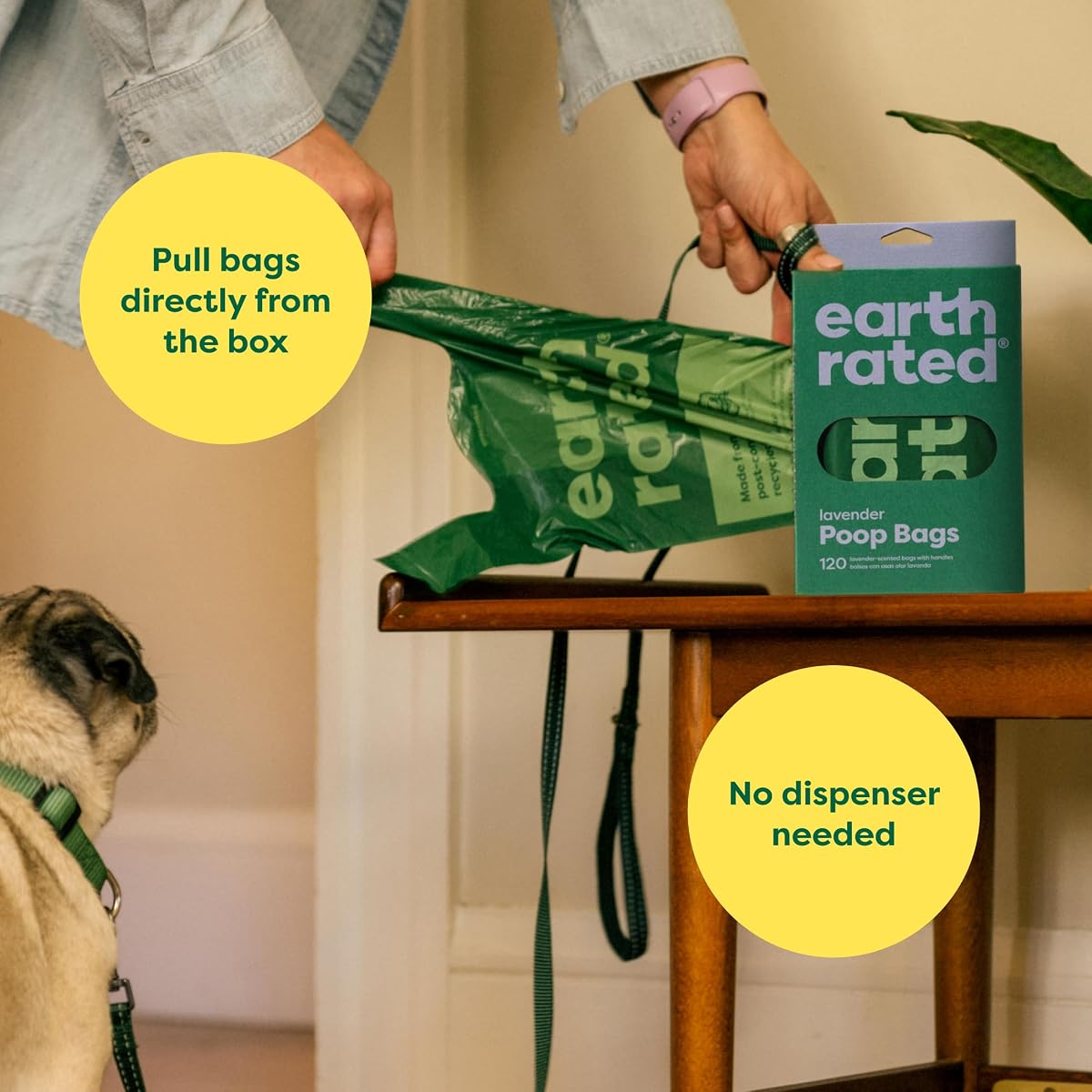 Earth Rated Dog Poo Bags with Handles, Easy Tie and Guaranteed Leakproof, Lavender Scented, 120 Bags — view 2
