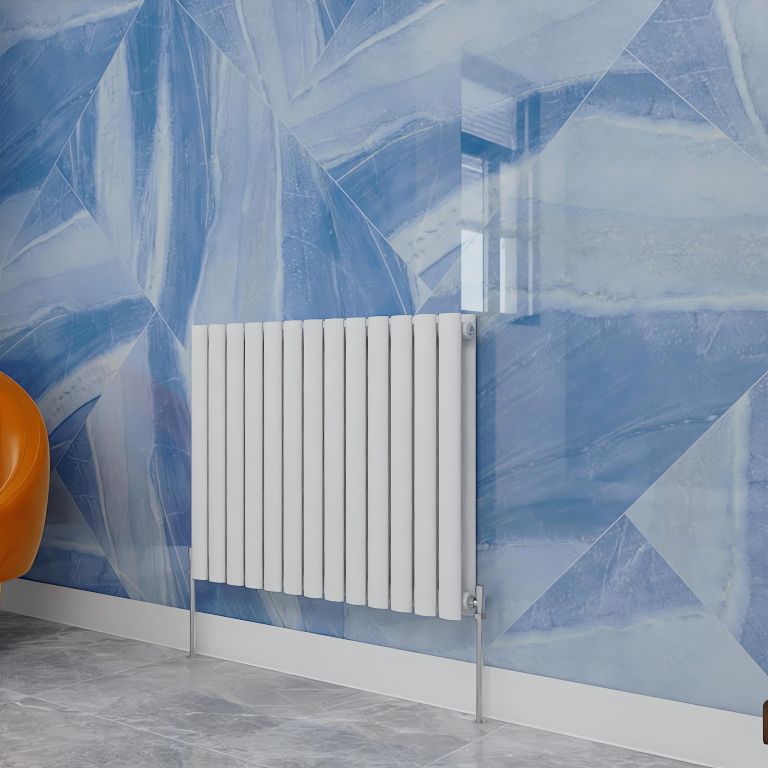 Central Heating Radiator,600x767mm White Oval Column Double Panel for Bathroom/Hall/Kitchen Energy-efficient and Modern Design.