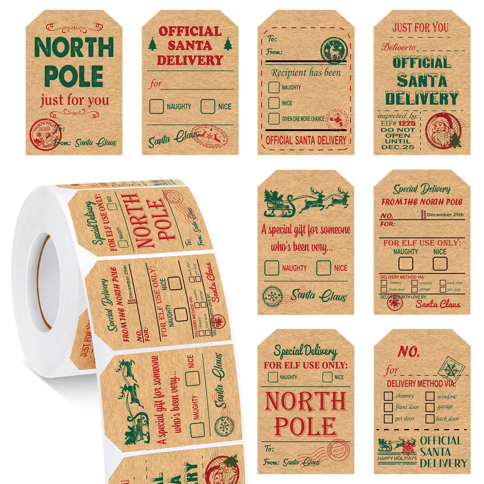 Photo 1 of 800 Pieces Christmas Tags Christmas to from Labels Self Adhesive Christmas Tag Christmas Stickers Tag Sticker Christmas Paper Tags for Decorations, 8 Styles (Retro Style)