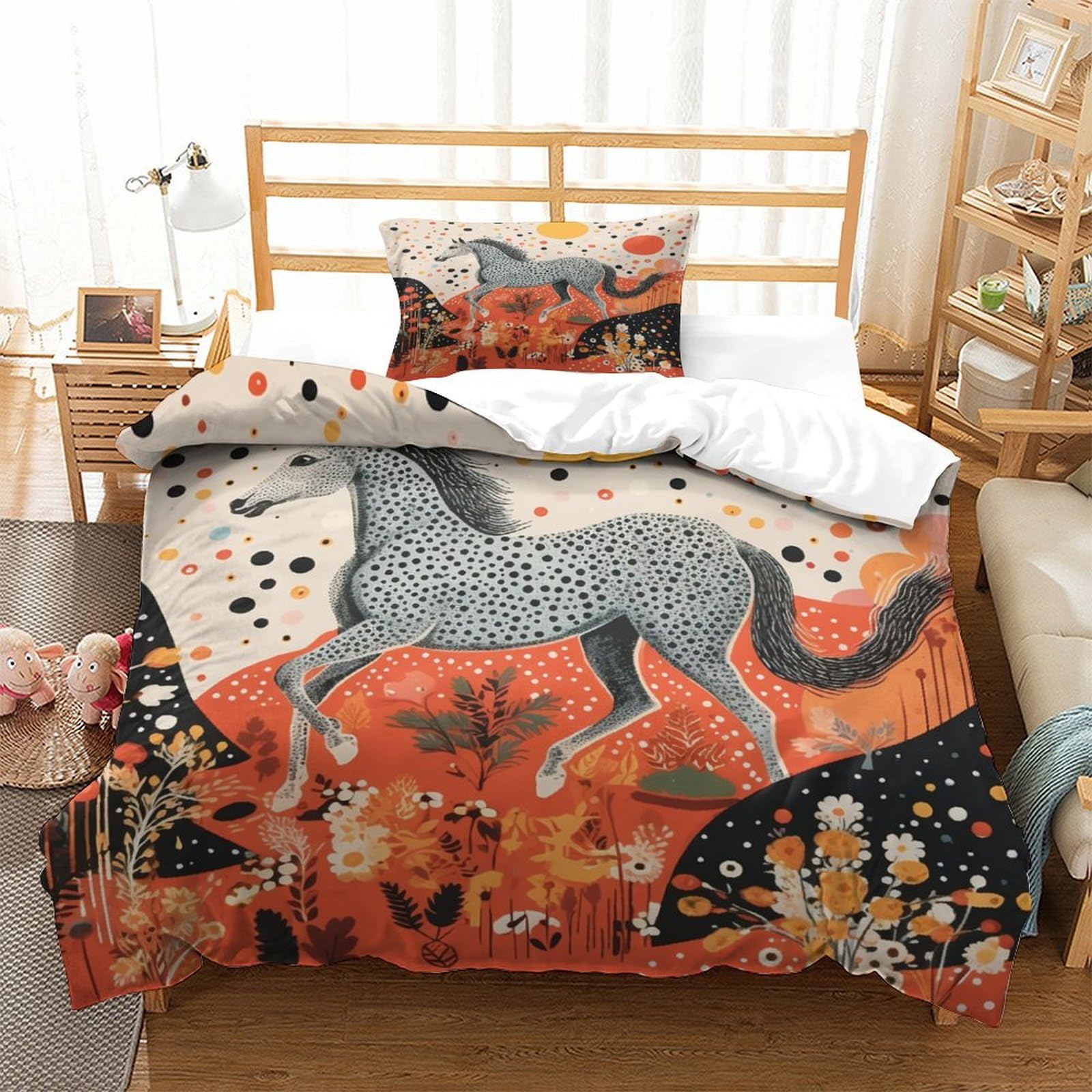 P1S9U7W5Y 3D Printed Fantasy Horse 3pcs Microfiber Duvet Cover Set Animal Bedding Set Single