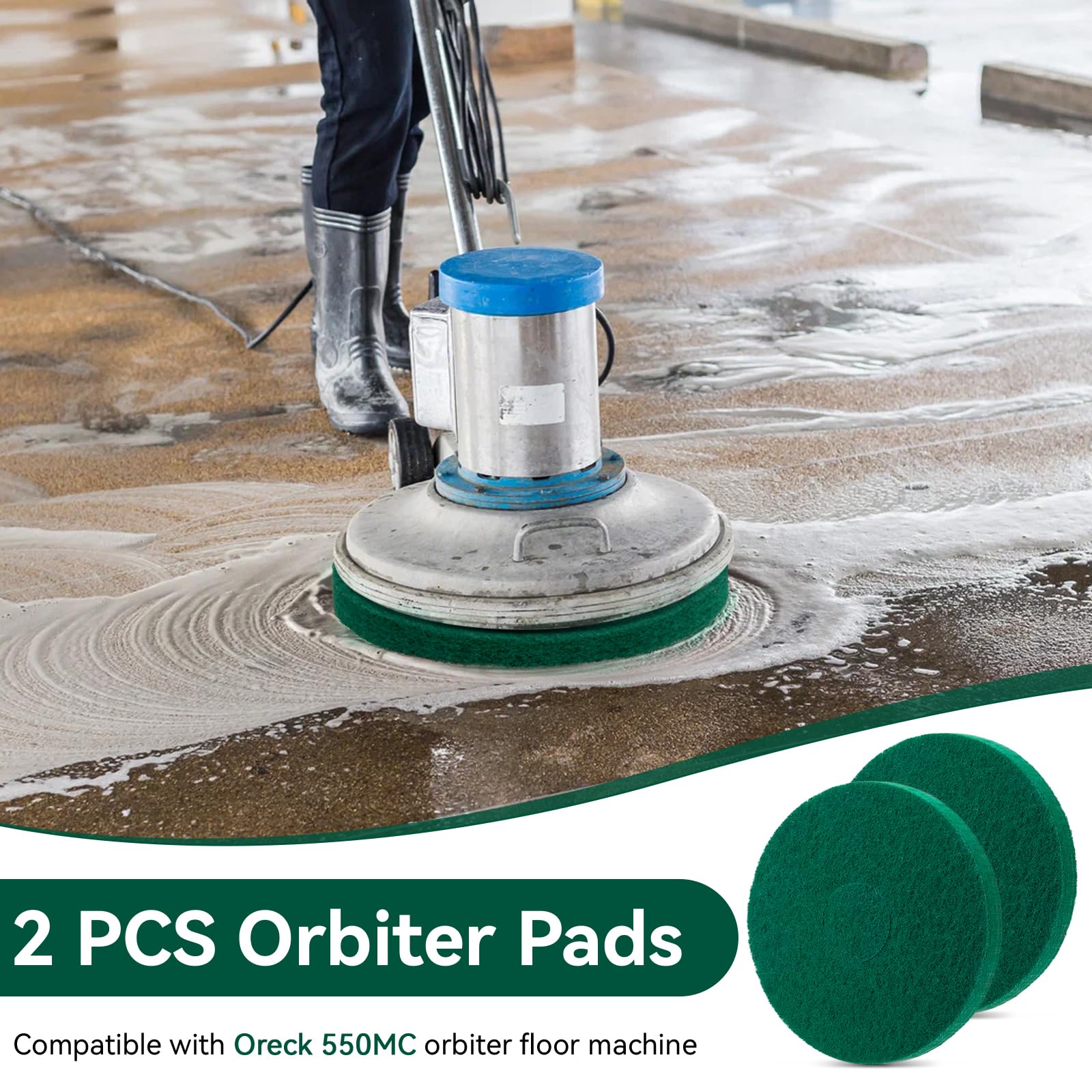 Almohadillas orbitadoras de limpieza 437.056 para máquina de piso Oreck 550MC, almohadilla de fregado verde comercial de 12 pulgadas, almohadillas de amortiguación orbitales para azulejos, madera dura