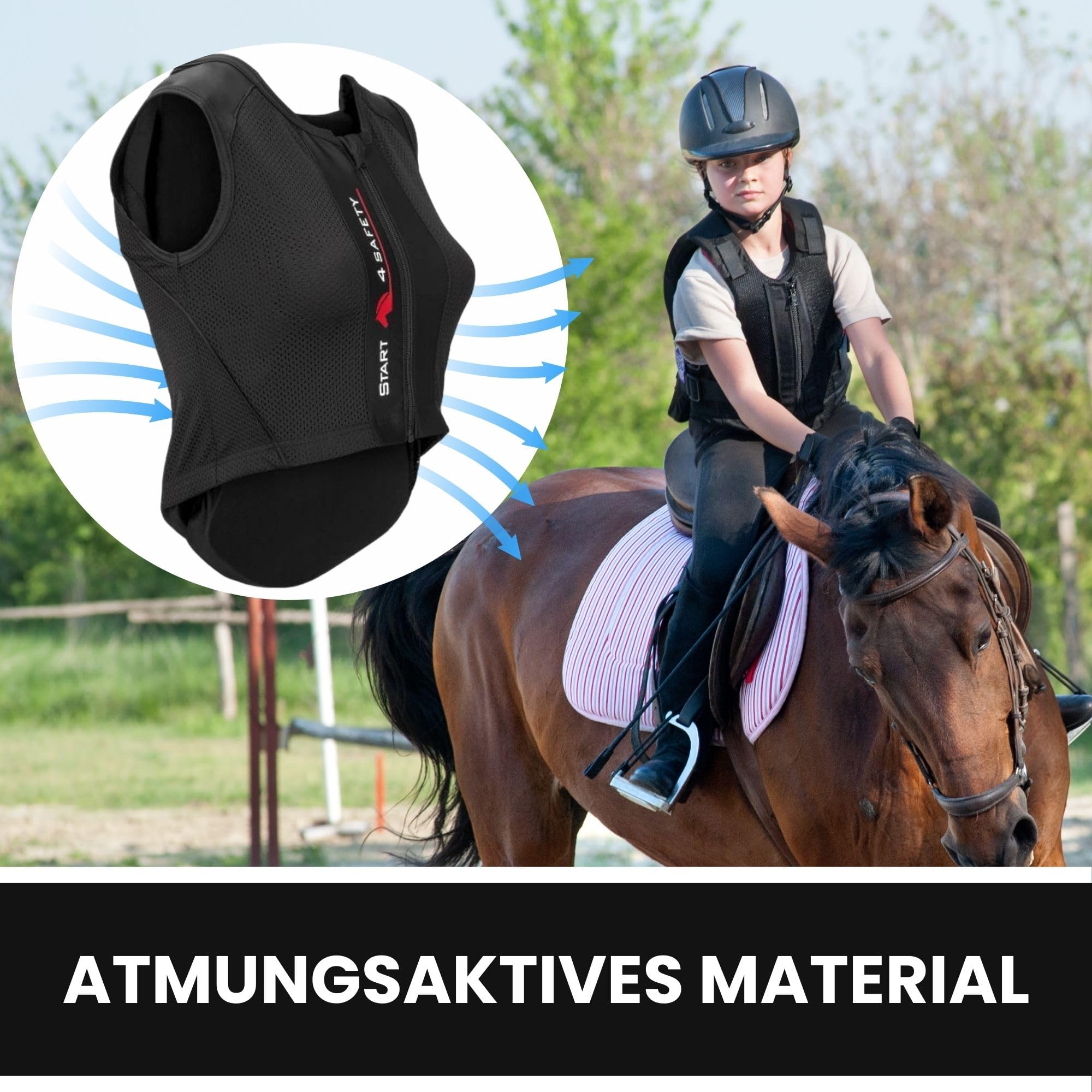 Start - Gilet di sicurezza da equitazione per donna, uomo e bambini, protezione per la schiena livello 2 EN1621, flessibile, regolabile, traspirante, FlexCheck