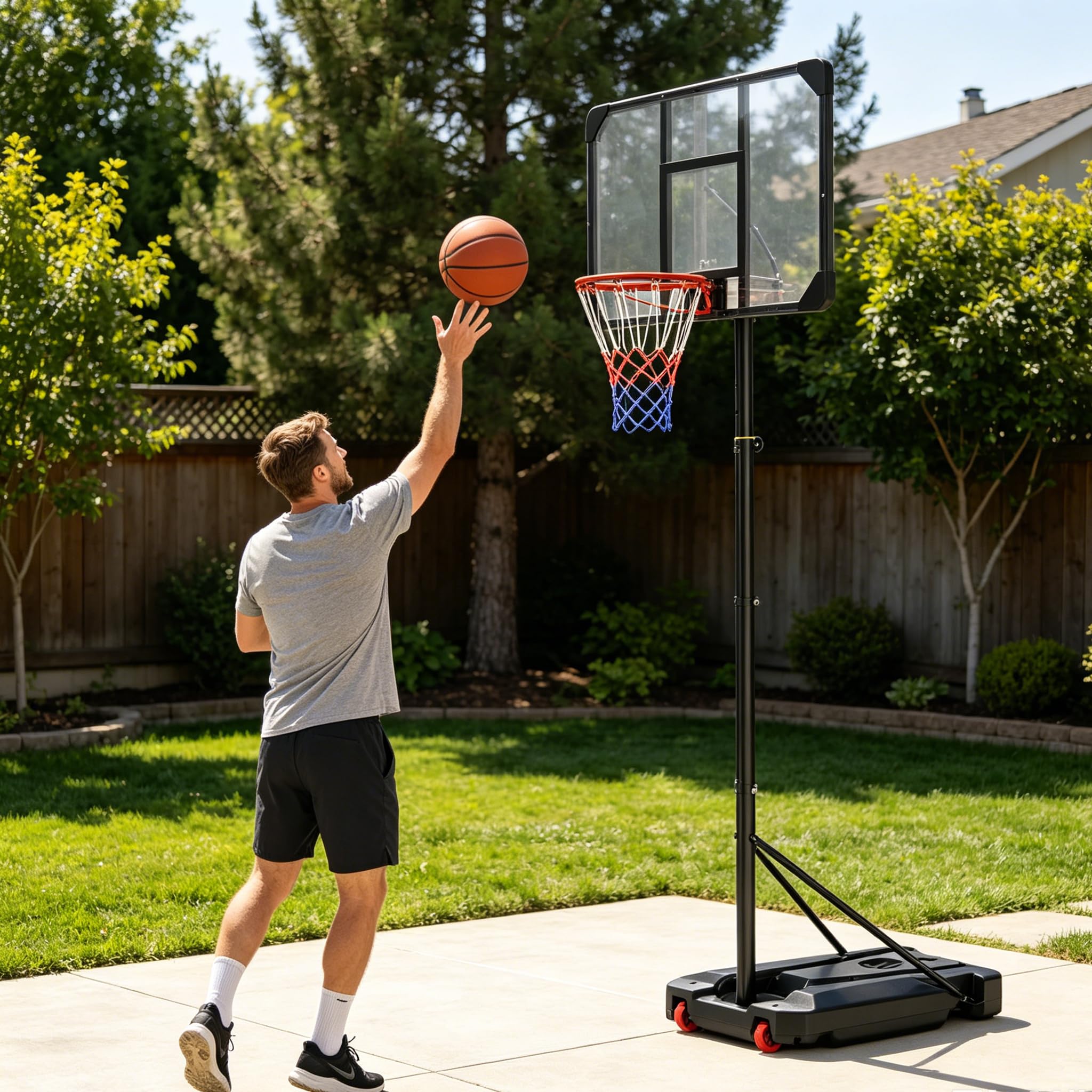 YRHome Basketballkörbe für Jugendliche, Höhenverstellbar 150–260 cm Mit fahrbarer befüllbarer Basis ragbar für Garten & Wohnung