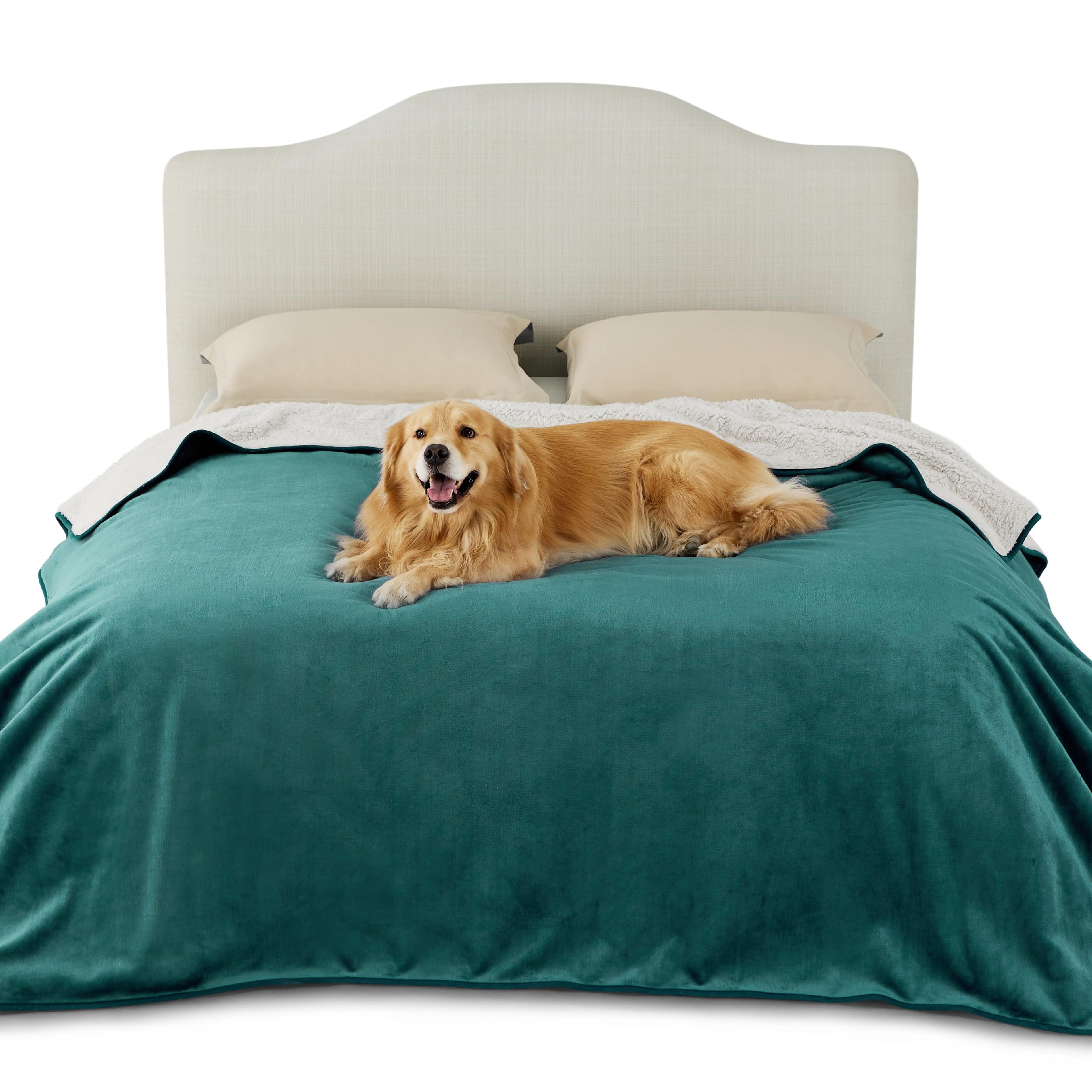 LE SURE Waterproof Fleece Blanket Washable - 229x218cm Blanket For Large Dogs and Pets, Versatile Dog Throw Queen Protects Bed and Sofa with Soft Plush, Dark Green