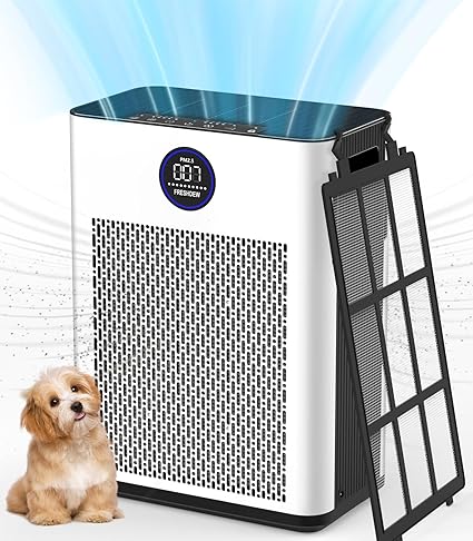 Air Purifiers,FRESHDEW Air Purifiers for Home Up to 2300ft With Washable Filters Double-sided Air Inlet, Air Quality and Light Sensors,H13 HEPA Filter Air Purifier for Bedroom,Pets with Timer 22dB