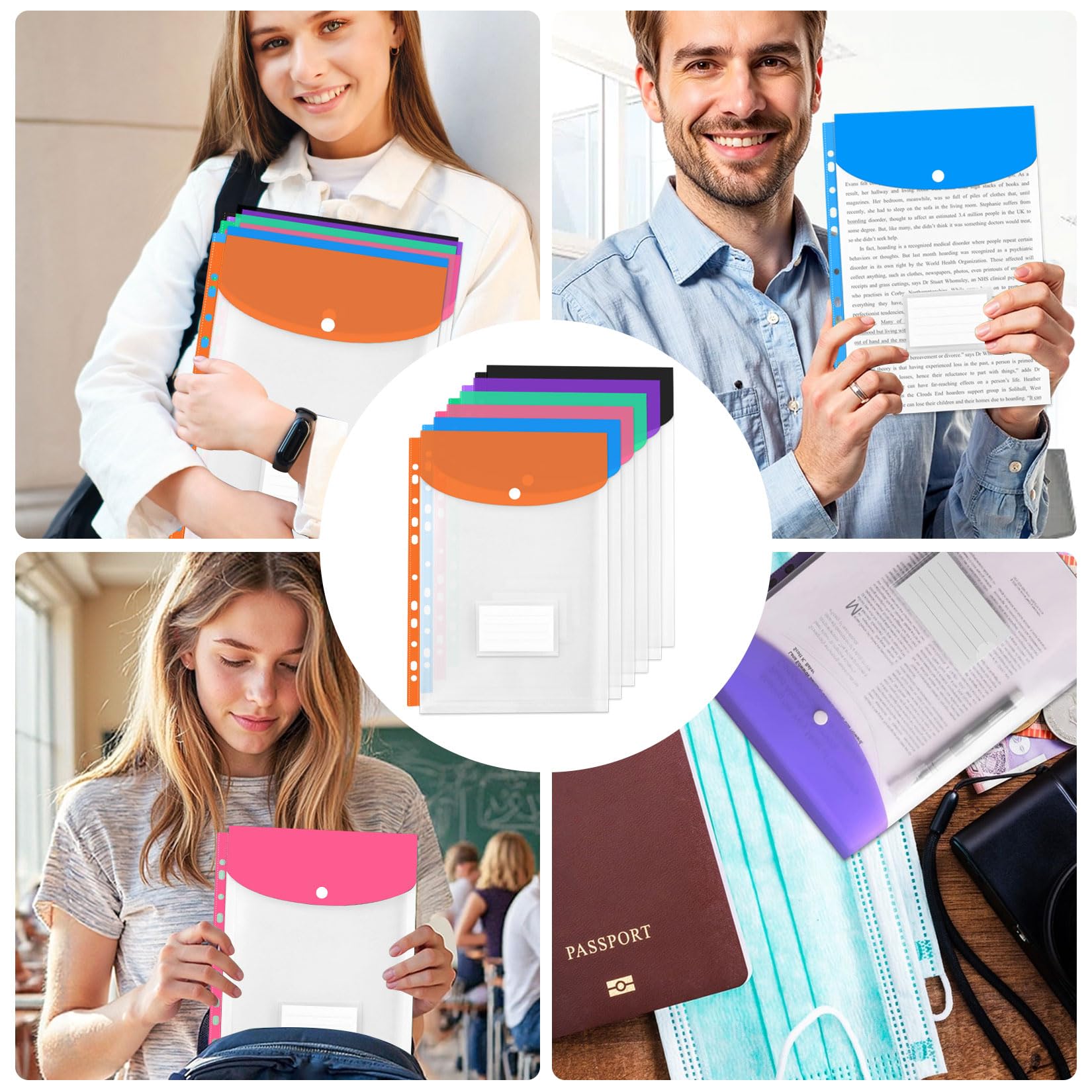 12 Pcs Carpetas Plastico A4 con Anillas, Folders Transparentes A4, Carpeta de Plastico A4Carpetas de Documento Transparentes Impermeables para Organizar Documentos, con 4 Anillos de Encuadernación