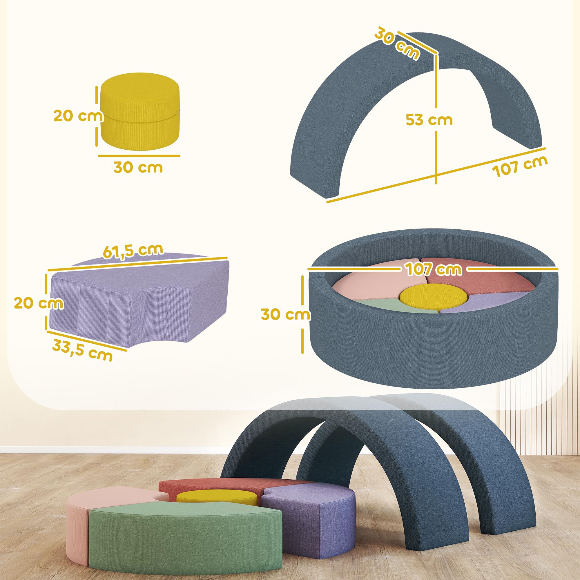 AIYAPLAY Parcours motricité bébé en Mousse 7 PCS, Module motricité bébé avec Housse Lavable, Jouets éducatifs Ramper et Grimper pour Enfants d'âge préscolaire, Multicolore