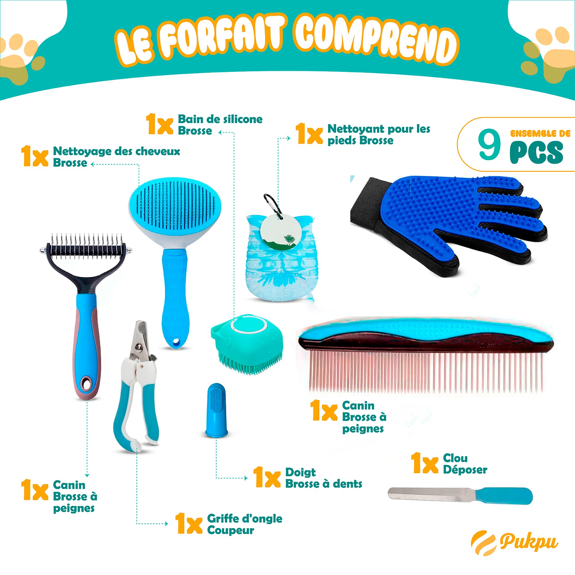 Kit de toilettage pour chat : 7 accessoires - Outils de toilettage