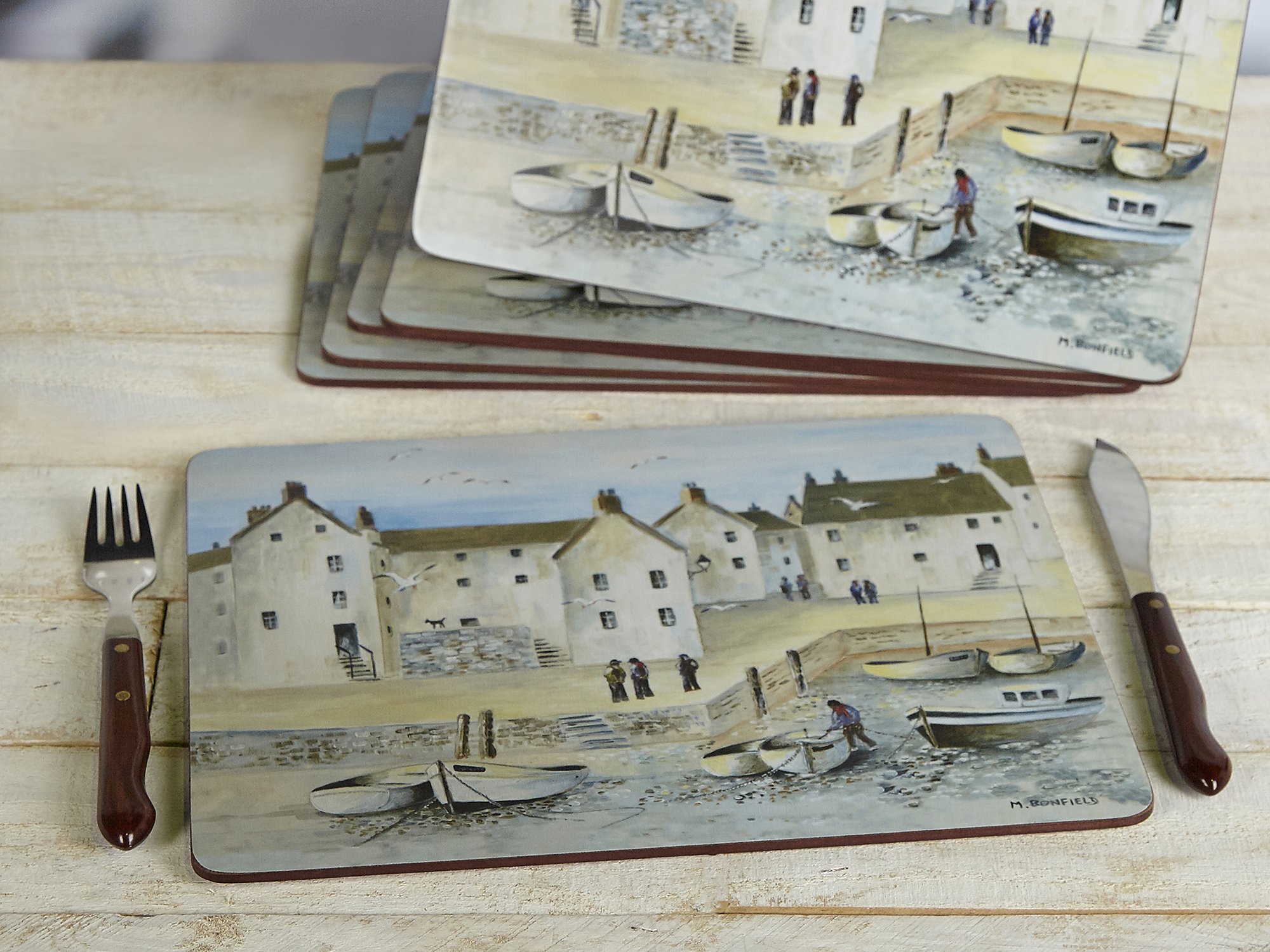 Creative Tops 5169621 Cornish Harbour 6-Piece Set of Cork Backed Placemats by, 30 x 22.8 cm (12