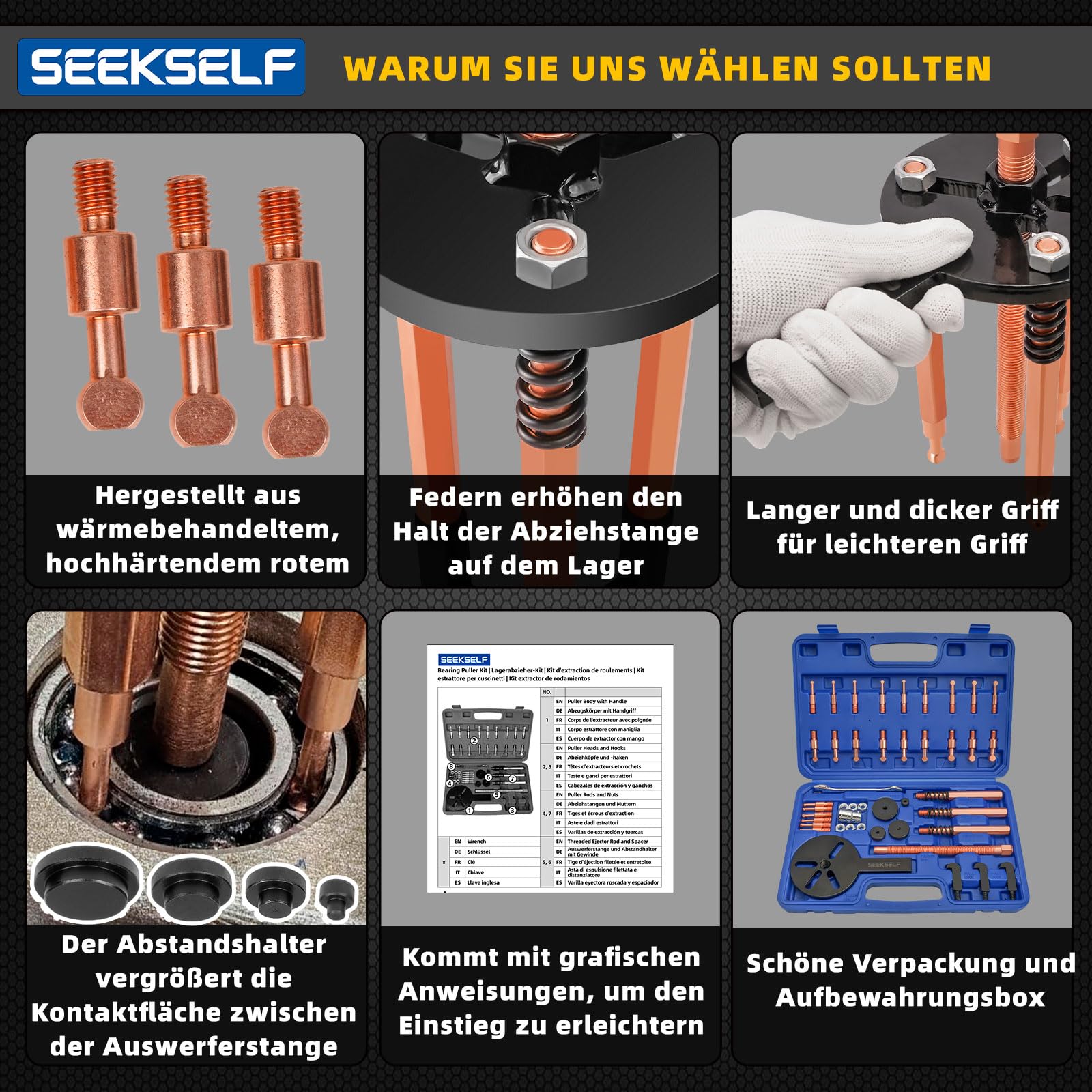 36-in-1 Lagerabzieher-Set, Innenlager Abzieher Trennsatz, Sackloch Lager Entfernungswerkzeug, Lager Demontage Zahnradabzieher, Blau