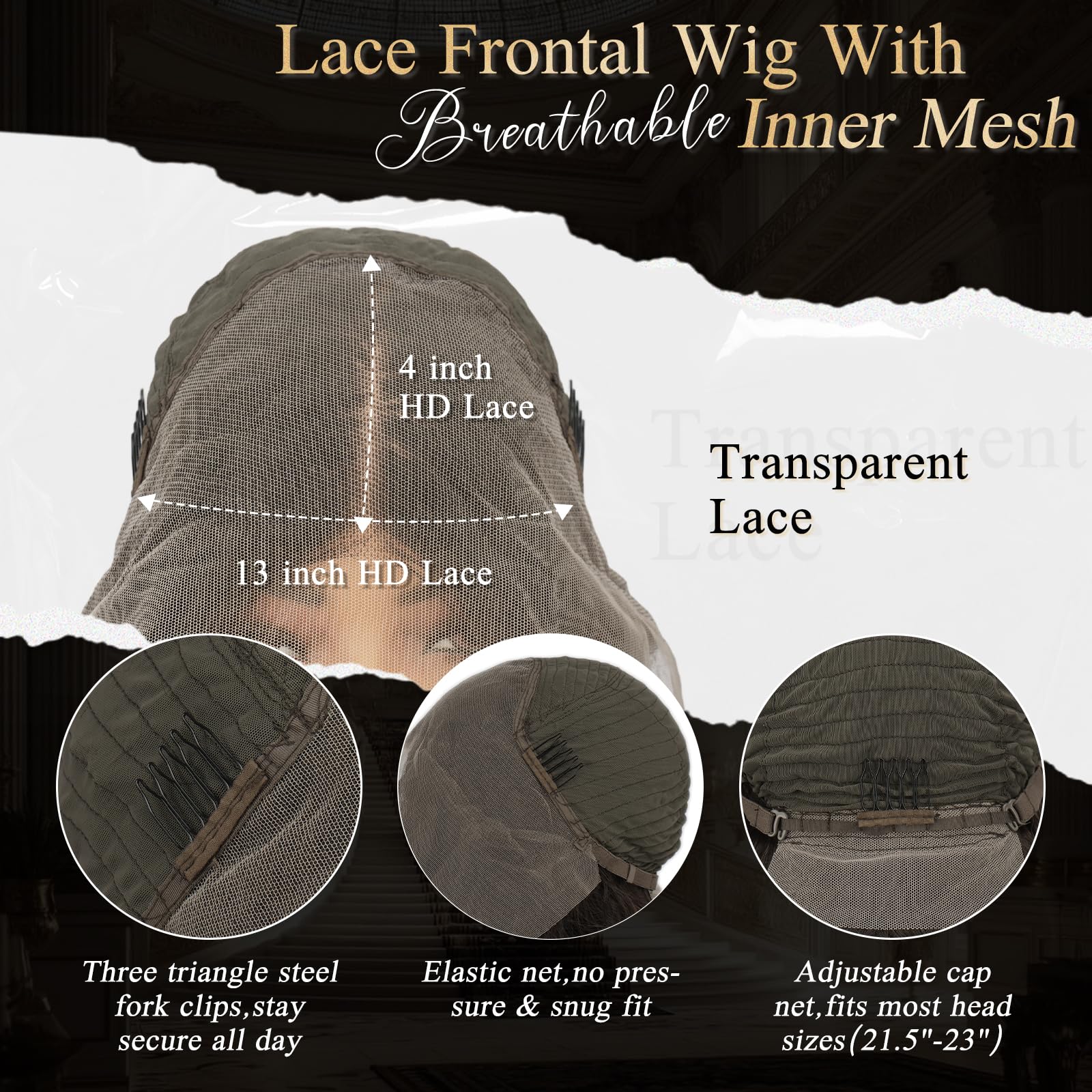 Sofeiyan 13x4 Transparent Lace Front Perücken,66 cm Klebefreie Perücke