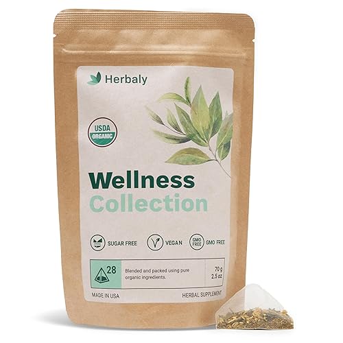Herbaly Wellness Collection Té de jengibre de hierbas orgánicas 247oz bolsa de 28 unidades paquete de 1 Herbaly Wellness Collection Té de jengibre de hierbas orgánicas 247oz bolsa de 28 unidades paquete de 1