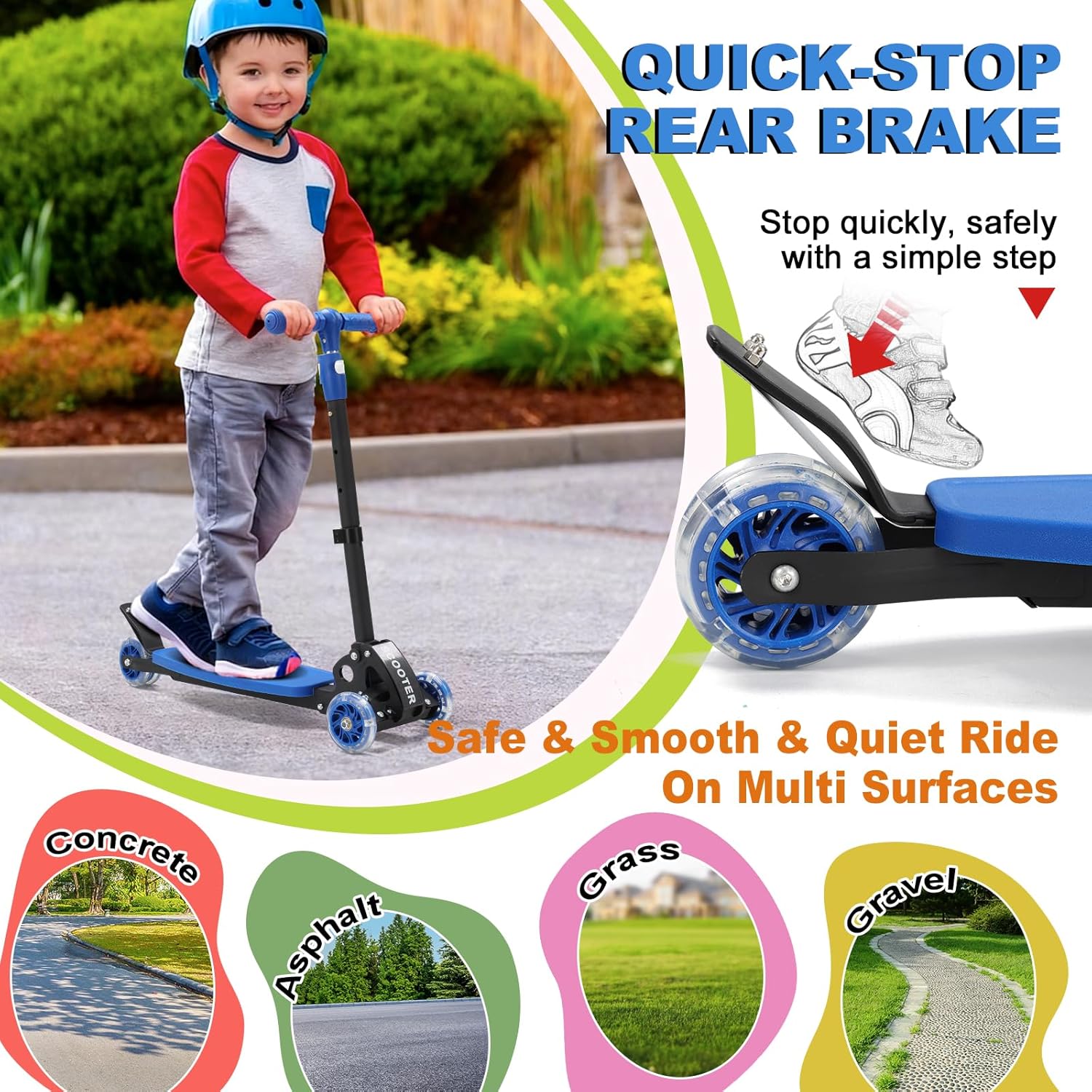 Scooters for Kids 6-8 8-12, Folding, 3 Light up Wheels Kick Scooter,3 Adjustable Height Handlebars, Lean-to-Steer,Widen Anti-Slip Deck, Heavy Duty Scooter for Boys Girls Ages 6-12,up to 170 Lbs - Image 6