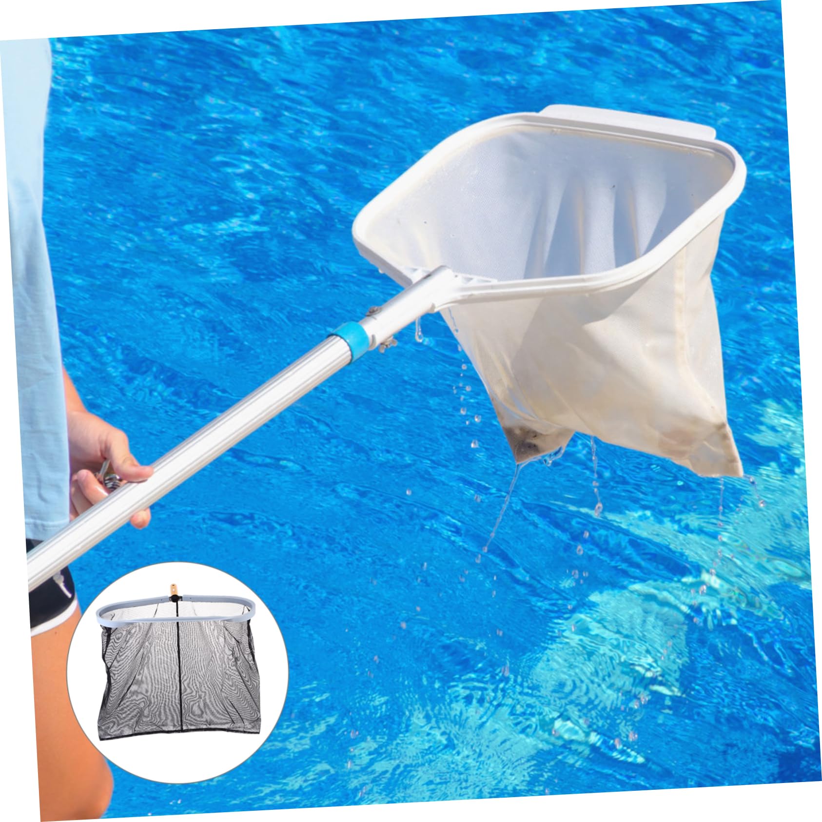 Gatuida Épuisette de Fond de Piscine Portable Noire Filet Robuste pour Nettoyage et Débris Outil Pratique pour Bassin et Étang Cadre Alliage Daluminium