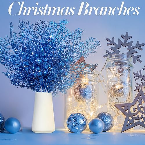 Miniatura 39 de Tigeen 12 piezas de selecciones de árbol de Navidad artificiales a granel, relleno de árbol de Navidad con purpurina, bayas, tallos de ramas, ramas