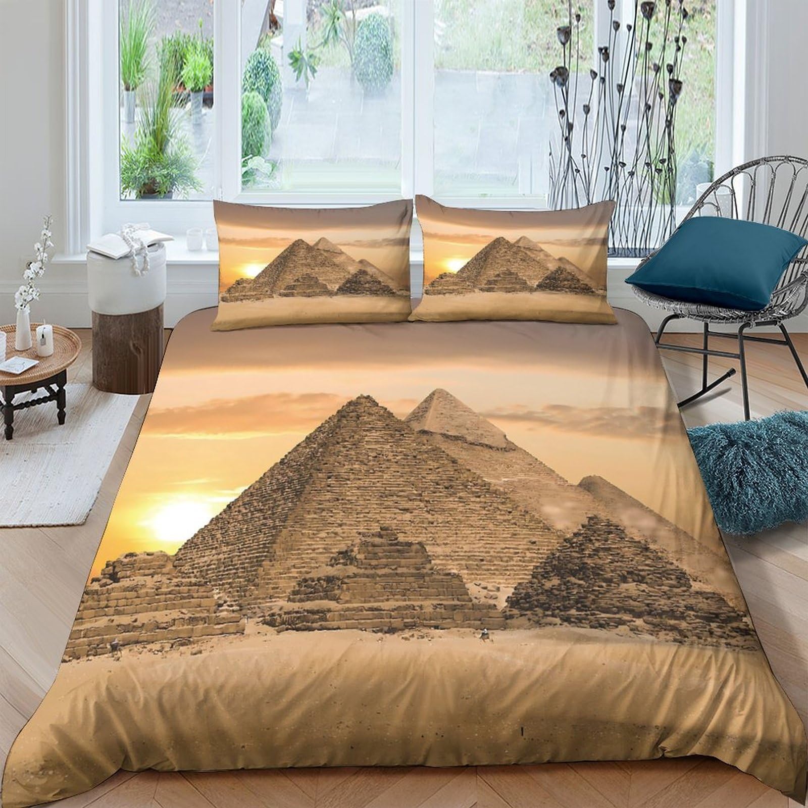 Ctjqhvkz Style-5 3D Printed Pyramid Sunset Fitted Sheet Microfiber Soft Non Slip Egyptian Landscape Mattress Cover Bedroom Decor Single（135X200cm）