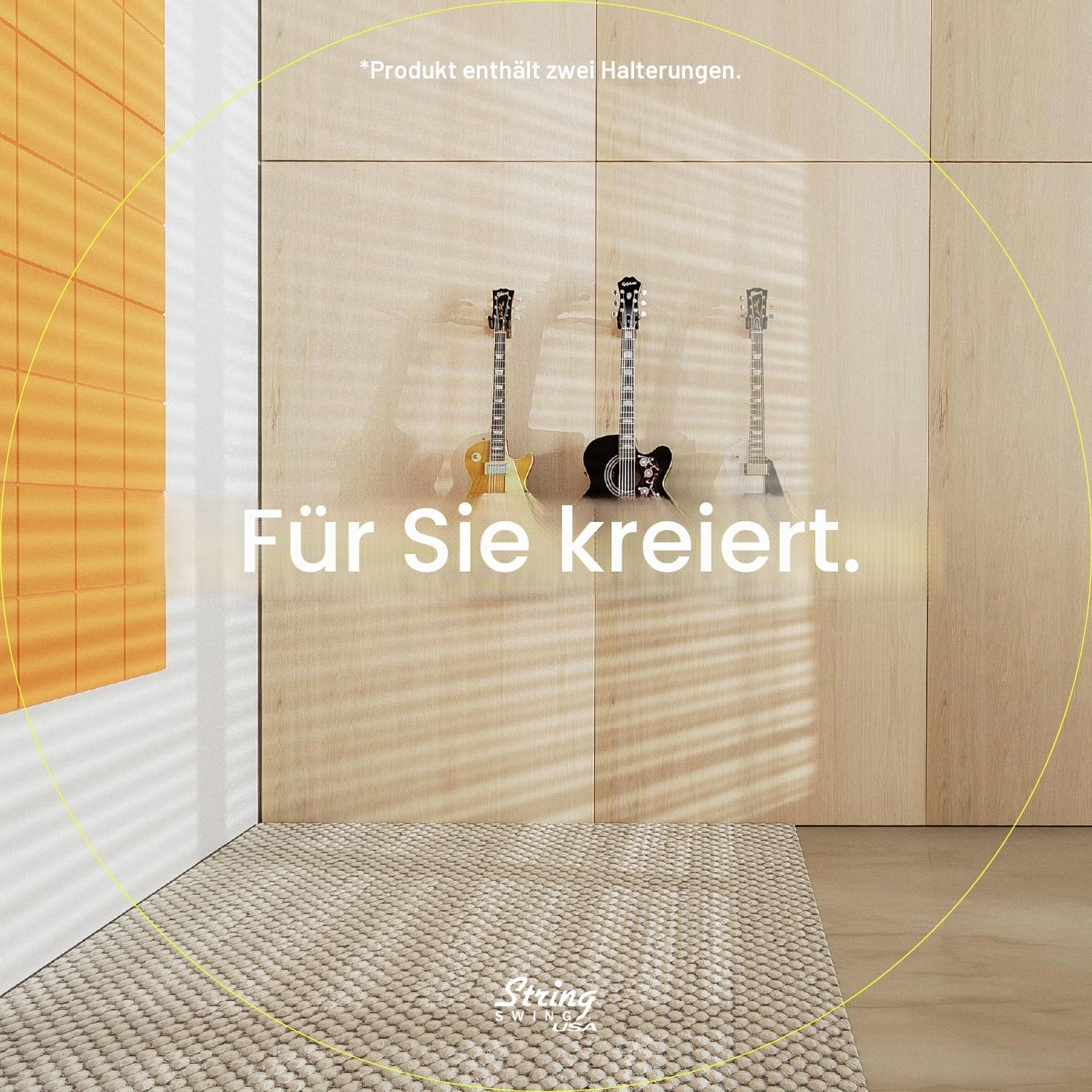 String Swing Gitarrenaufhänger - Halter für E-Akustik- und Bassgitarren - Ständer Zubehör Zuhause oder Studio Wand - Musikinstrumente sicher ohne Hartschalenkoffer - Eiche Hartholz CC01K-O 2er-Pack
