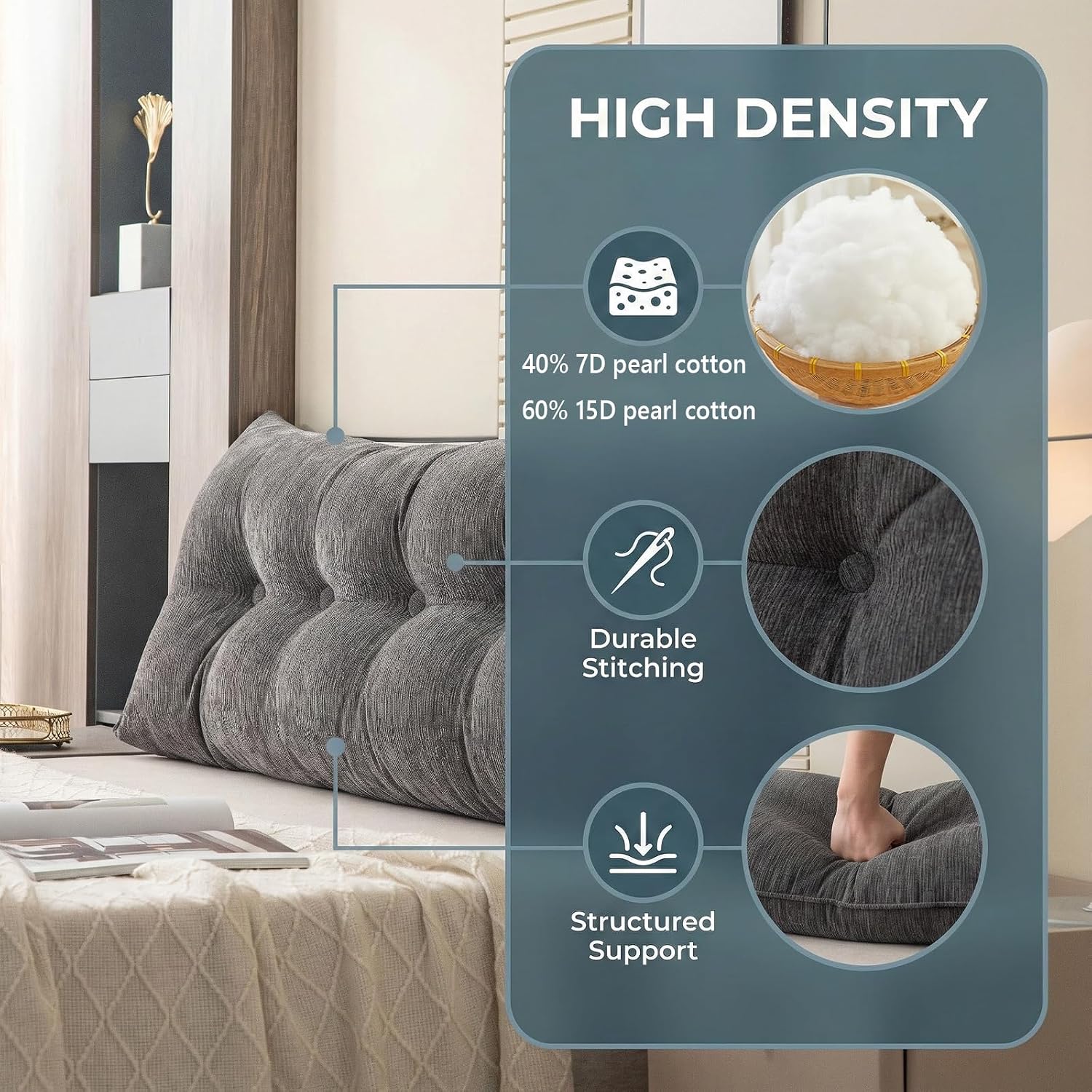Dorm Headboard Pillow Headboard Twin XL Headboard Pillow Twin | Reading Pillow,with Removable Cover And Two Large Side Pockets,for Beds, Sofas, Floors, Etc.for Reading In Bed(Carbon Black)