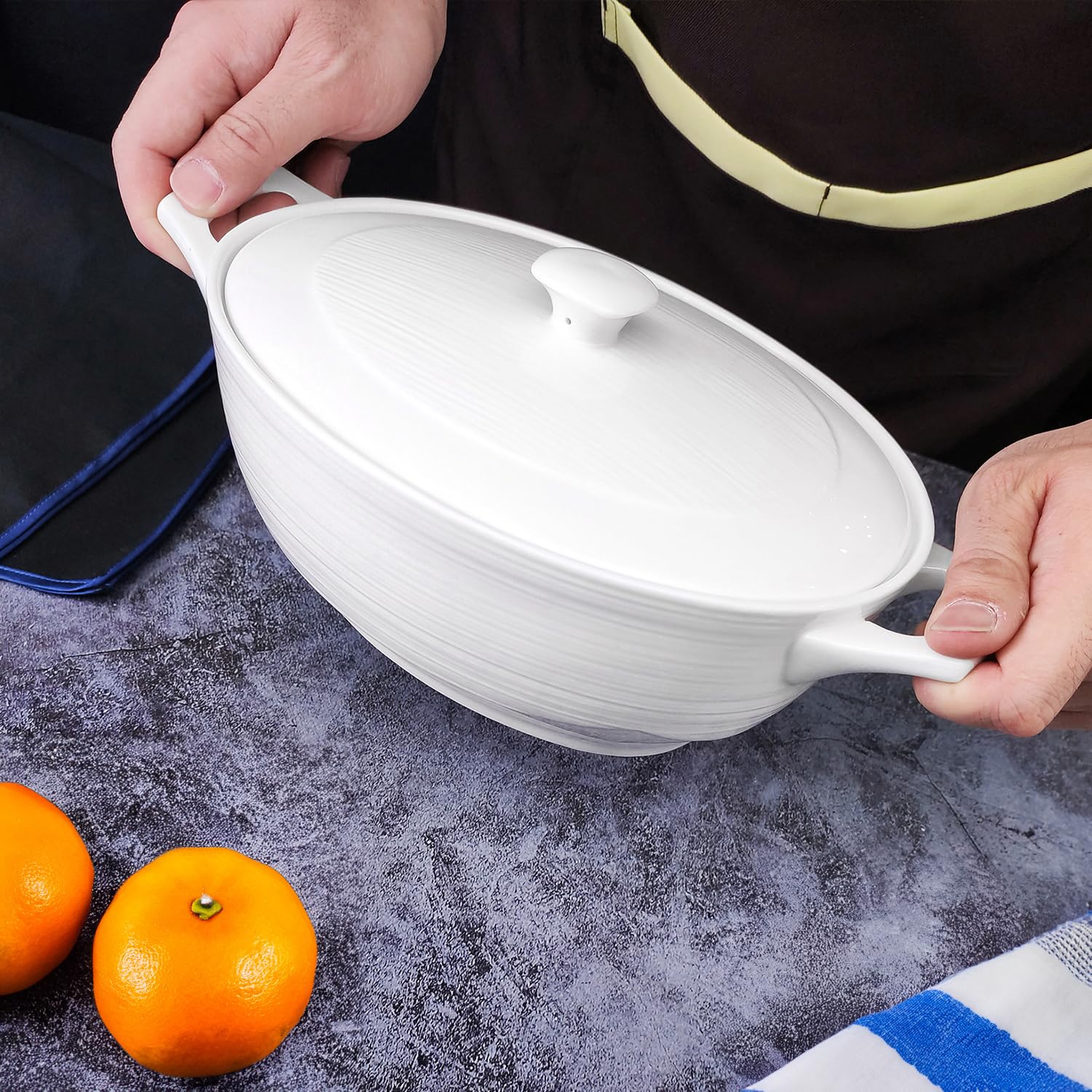 jinsongdafa Oval Casserole Dish Set including Lids, 1800ML French Ceramic Serving Soup Tureen - Image 4