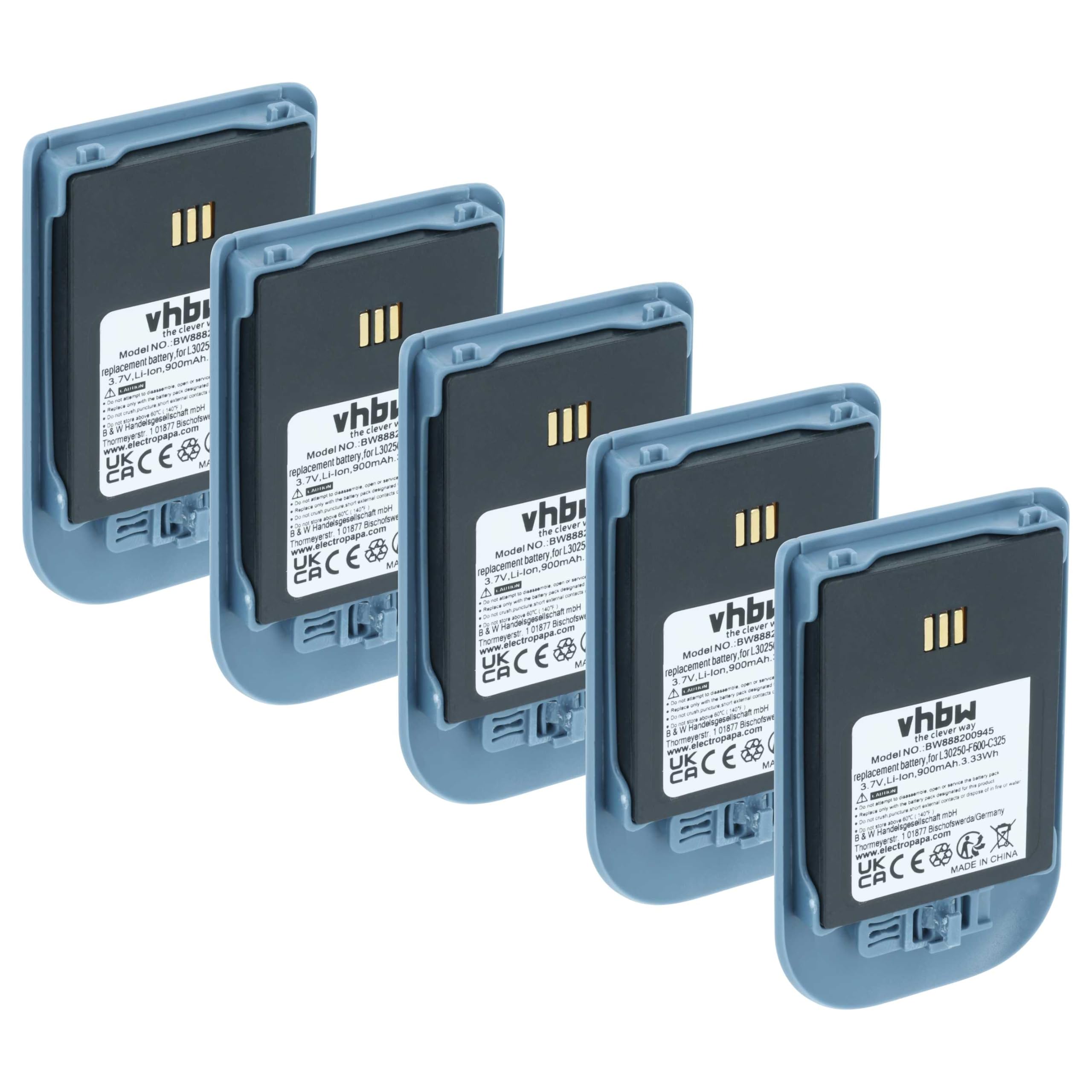 vhbw 5x batteria compatibile con Ascom 9D62, D62 DECT, i62, DH4-ACAB telefono fisso cordless (900mAh, 3,7V, Li-Ion) blu/grigio