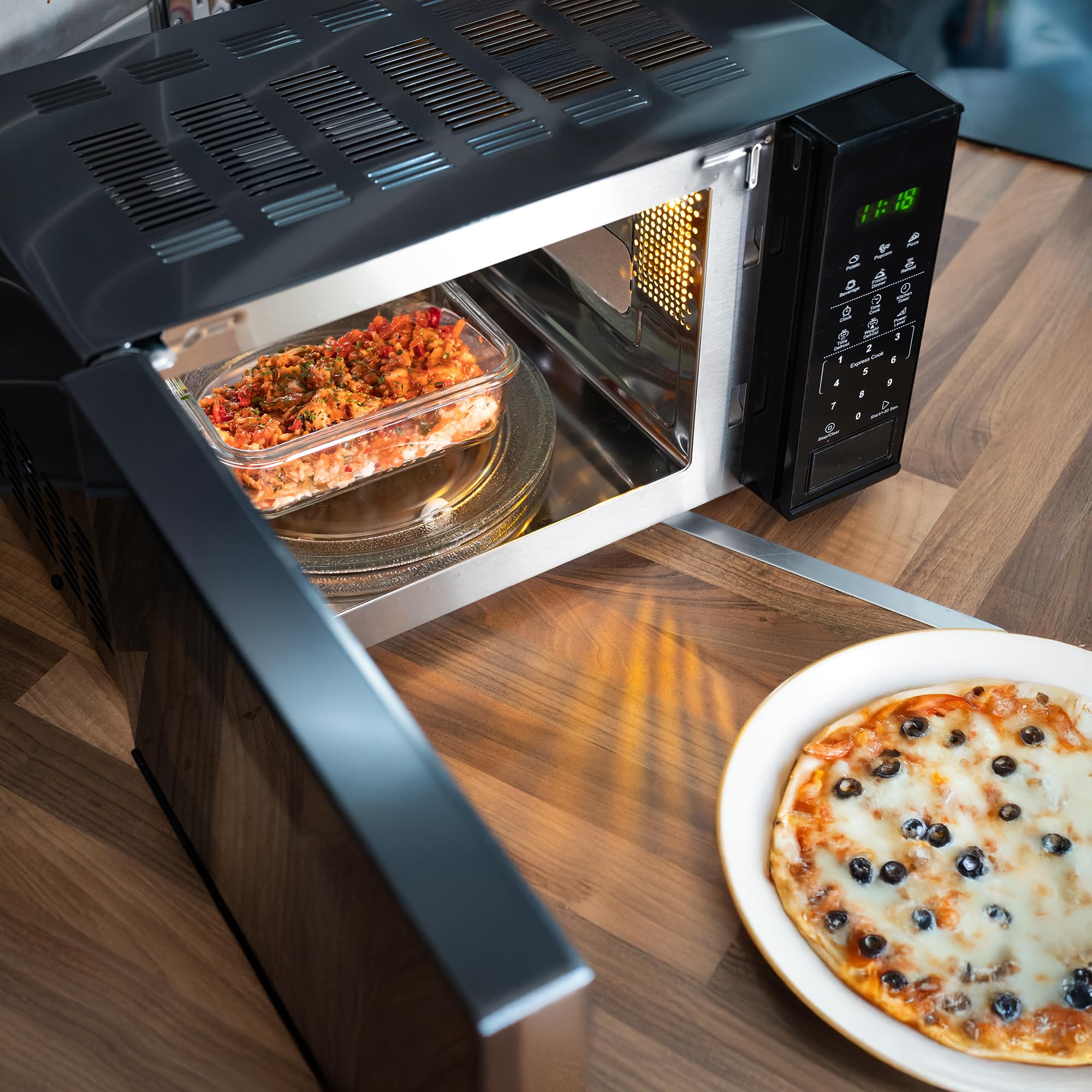 Hyundai 800W 20L Black Digital Microwave, Stainless Steel Interior, 11 Power Levels, Automatic Defrost, 6 Auto Cook Modes, Clock and Timer, Digital Controls, Easy Clean & Child Lock — view 6
