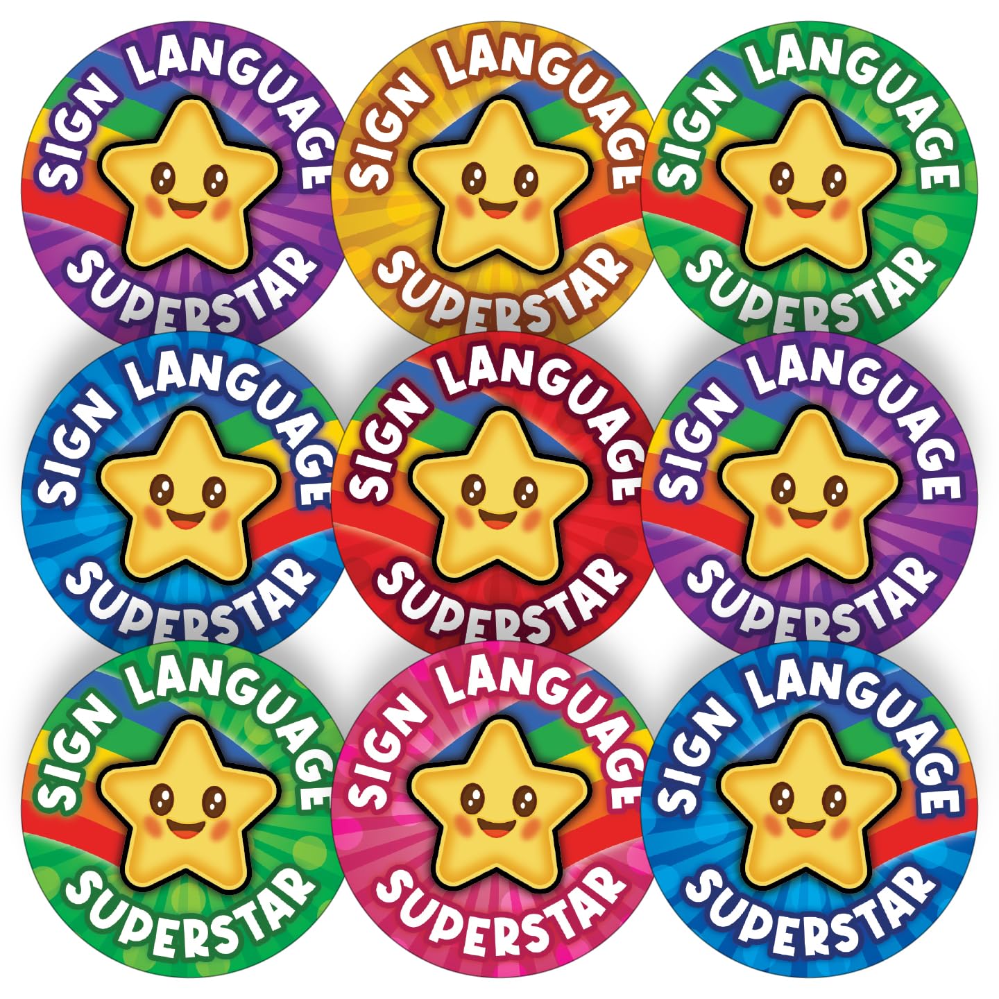 Stone Melon School Reward Stickers 144 Well Done Sign Language Superstar Star Stickers 30mm Round Awards Nursery Teachers Parents Children Kids
