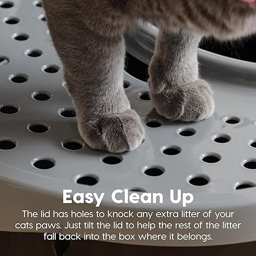 Vista 15 de IRIS USA - Caja de arena grande para gatos, con entrada superior, tapa de captura de arena y pala, a prueba de perros, caja de arena cerrada