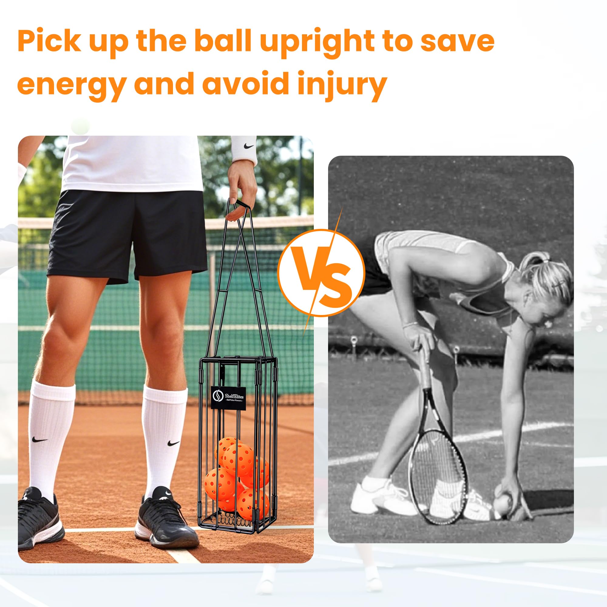 Foldable Tennis Ball & Pickleball Hoppers, Tennis Ball Picker Pick Up Basket for Picking and Storage, Sturdy Lightweight Structure Tennis Basket can Accommodate 16 pickleballs or 24 Tennis Balls