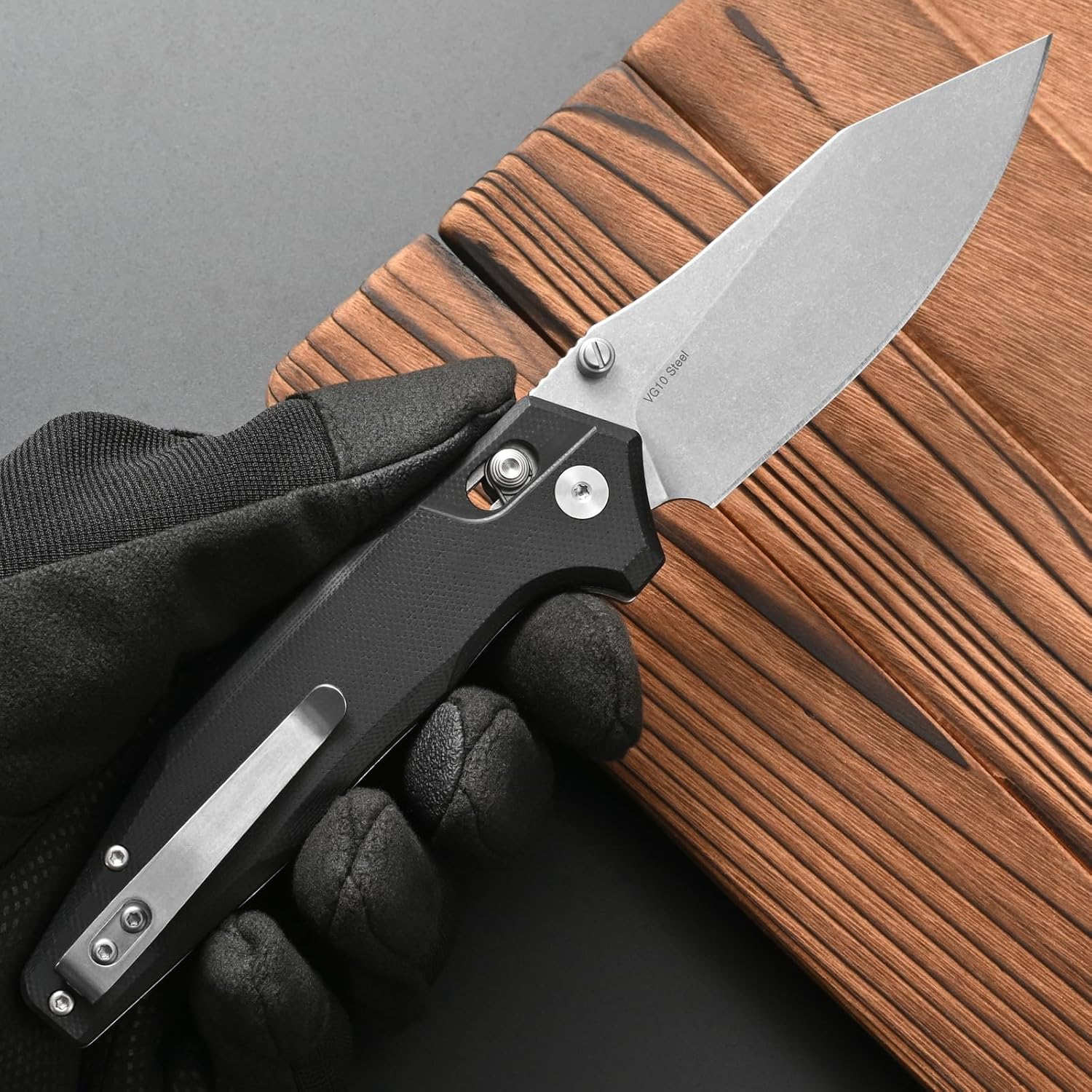 FF20 Folding Pocket Knife，VG10 Steel Blade G10 Handle EDC Tool Knife for Outdoor Camping Hunting Fishing Working(Black)