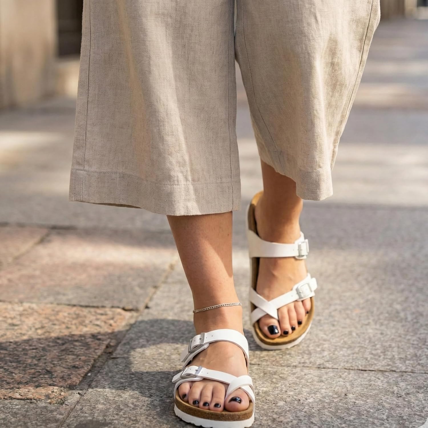 CUSHIONAIRE Luna Sandals for Women, Cork Footbed Womens Sandals for Summer Comfort with Adjustable Straps, Wide Width Available - Image 8