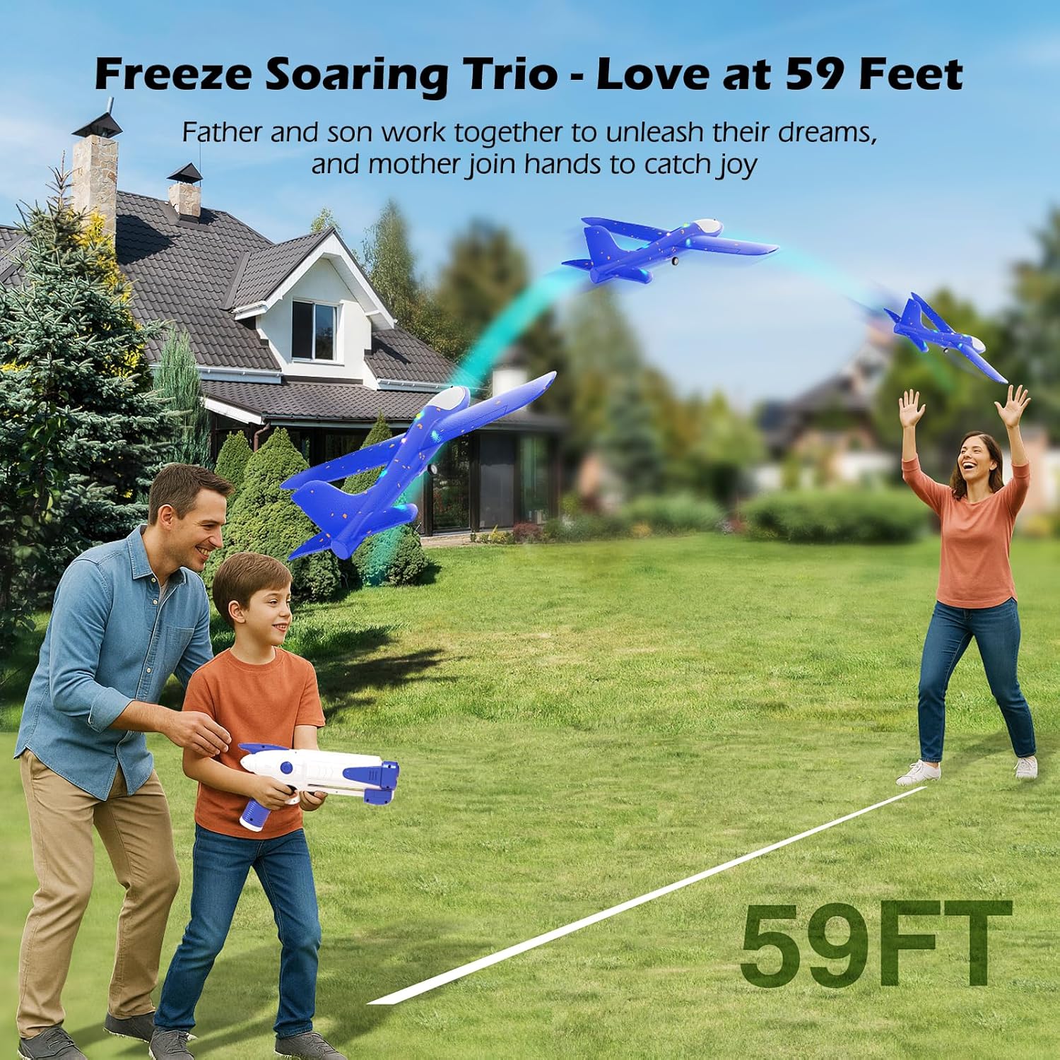 Wesfuner 3 Pack Foam Airplane Launcher Toys, Ultra Long Gliding Distance, Kids Flying Toy, Boys Girls Birthday Gifts, Outdoor Sport Party Favor
