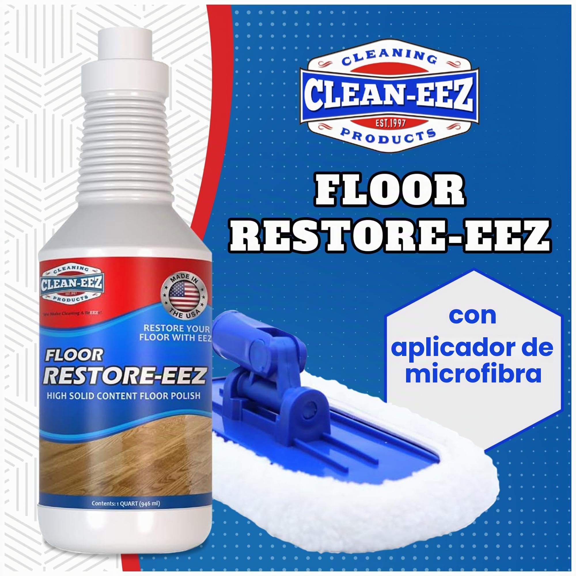 Clean-eez Ultimate - Restaurador y pulido de pisos: revitaliza, protege, brilla madera, laminado, vinilo, bambú, pizarra, terracota y más. Contenido sólido inigualable en acabado de polímero con