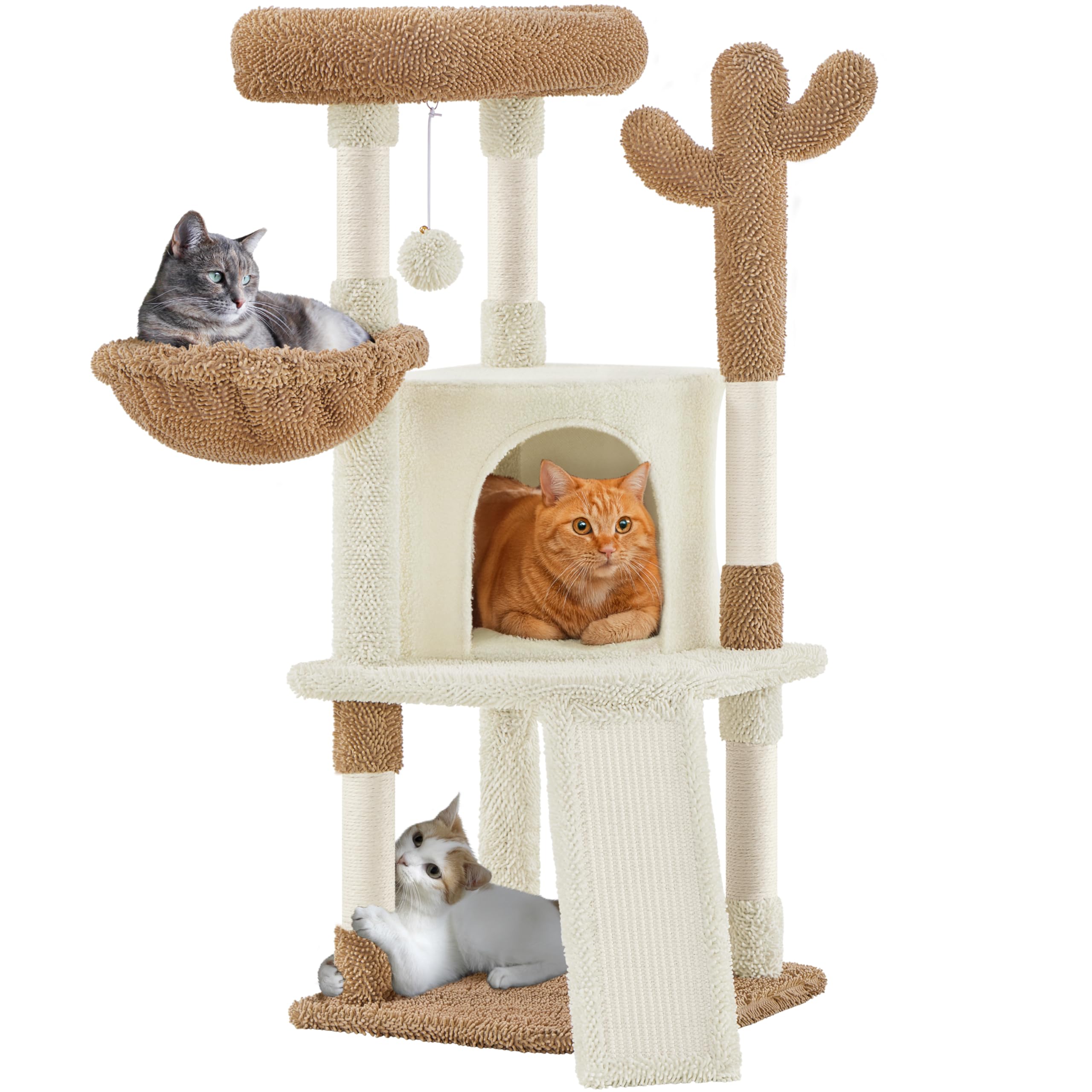 Yaheetech Albero Tiragraffi per Gatti a Forma di Cactus in Truciolato e Corda di Sisal 42,5 cm × 42,5 cm × 106,5 cm Beige/Marrone
