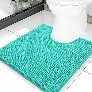 Smiry Luxury Chenille Toilet Rugs U-Shaped 20x20, Soft Absorbent Non-Slip Contour Bathroom Rugs for Toilet, Machine Washable Contoured Bath Mats, Turquoise