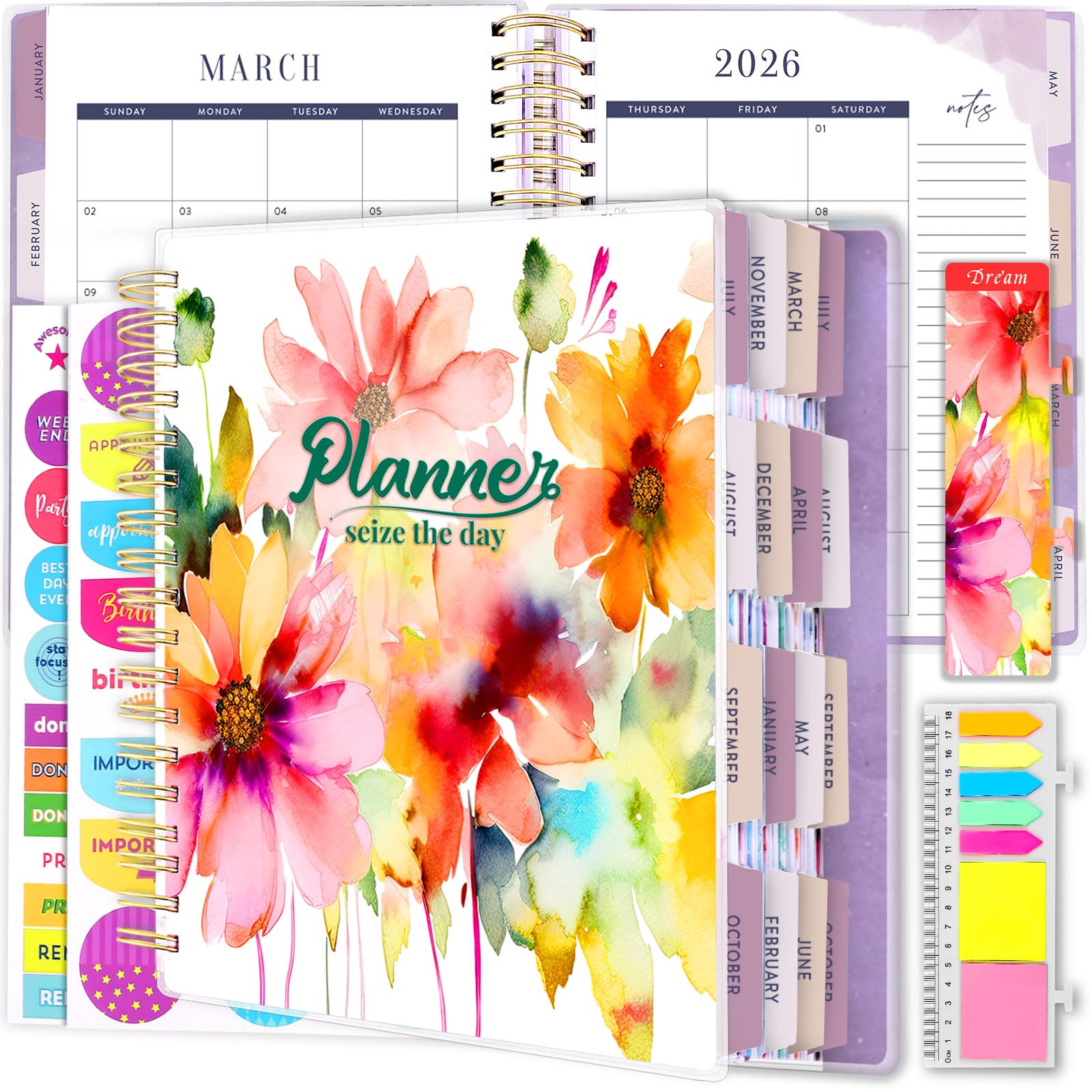 Grande agenda giornaliera in PVC 2024-2025 24,9 x 21,6 cm, 18 mesi giornaliera settimanale mensile planner annuale luglio 2024-dicembre 2025, planner 2024-2025 per donne e uomini, linguette mensili
