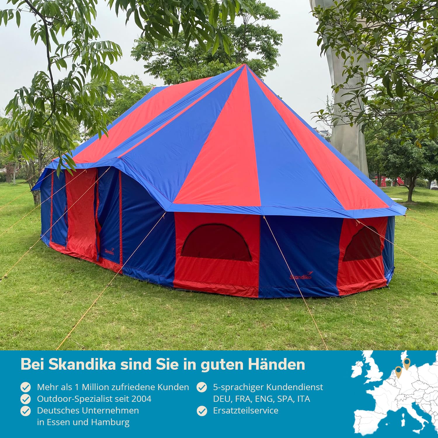 Skandika Eventzelt Morsom für bis zu 22 Personen | Großes Partyzelt mit eingenähtem Zeltboden, Tipi, 8 x 5 m, 3,5 m Stehhöhe, wasserdicht | Zelt für Camping, Veranstaltungen, Partys, Festzelt
