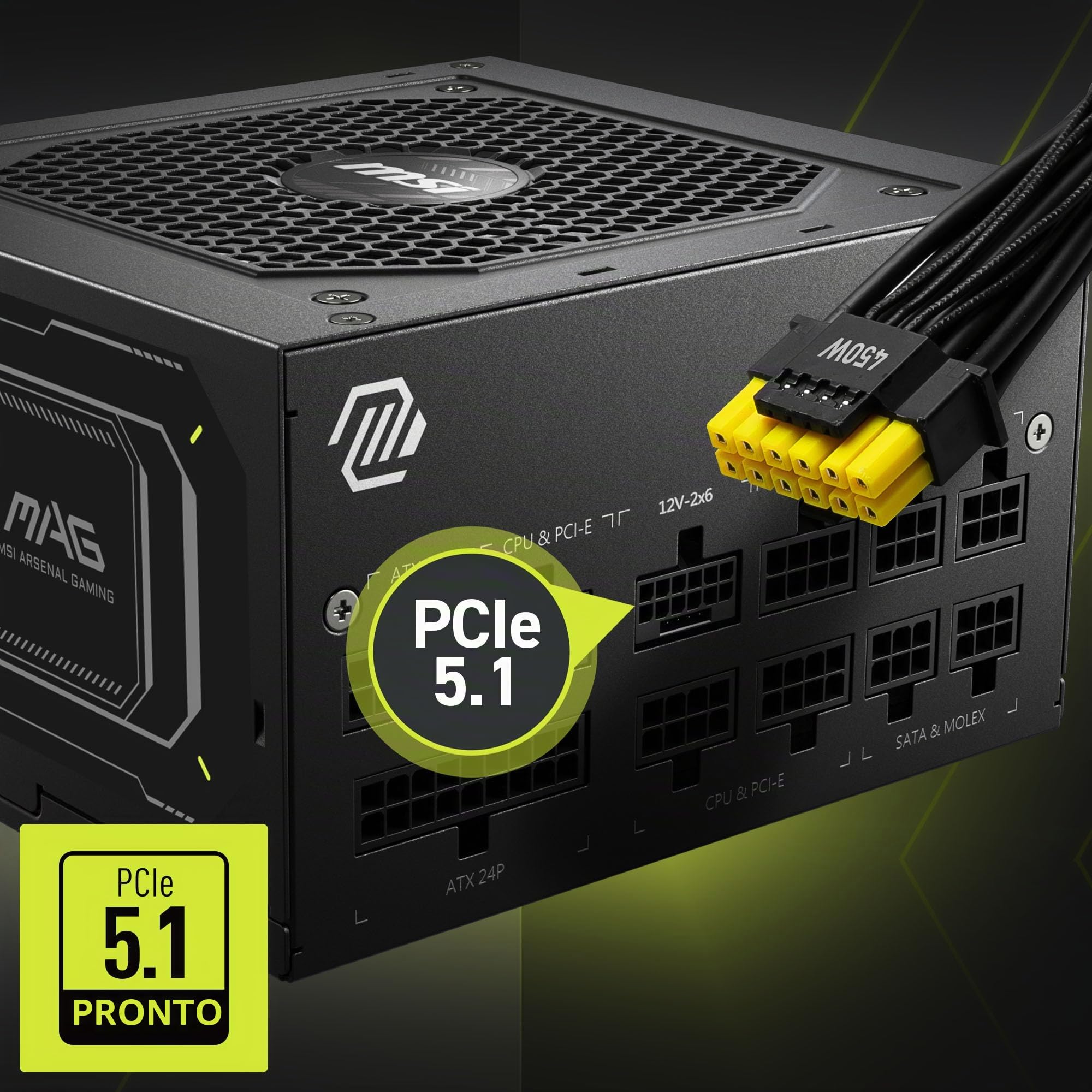 MSI MAG A750GL - Alimentatore PCIE5, 750 W, 80 Plus Gold, completamente modulare, ATX 3.0, supporto GPU PCIe 5.0, cavi piatti neri, garanzia 7 anni