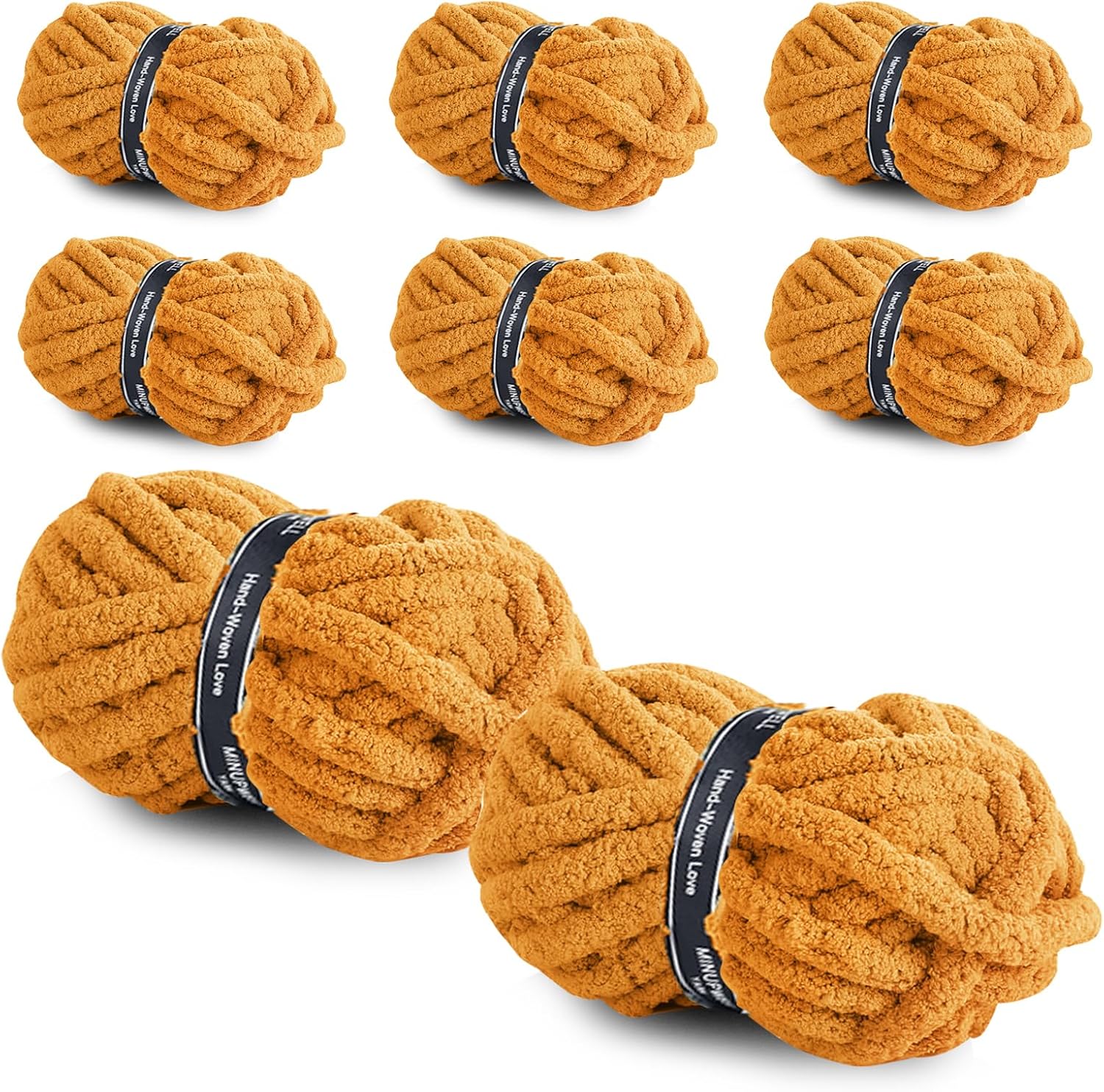 8 Packs Jumbo Chunky Chenille Yarn - 1820g(32oz) 254 Yards (761ft) Bulky Yarn - Chunky Yarn for Hand Knitting Blanket,Cushions, Pet Bed - Soft and Durable(Yellow)