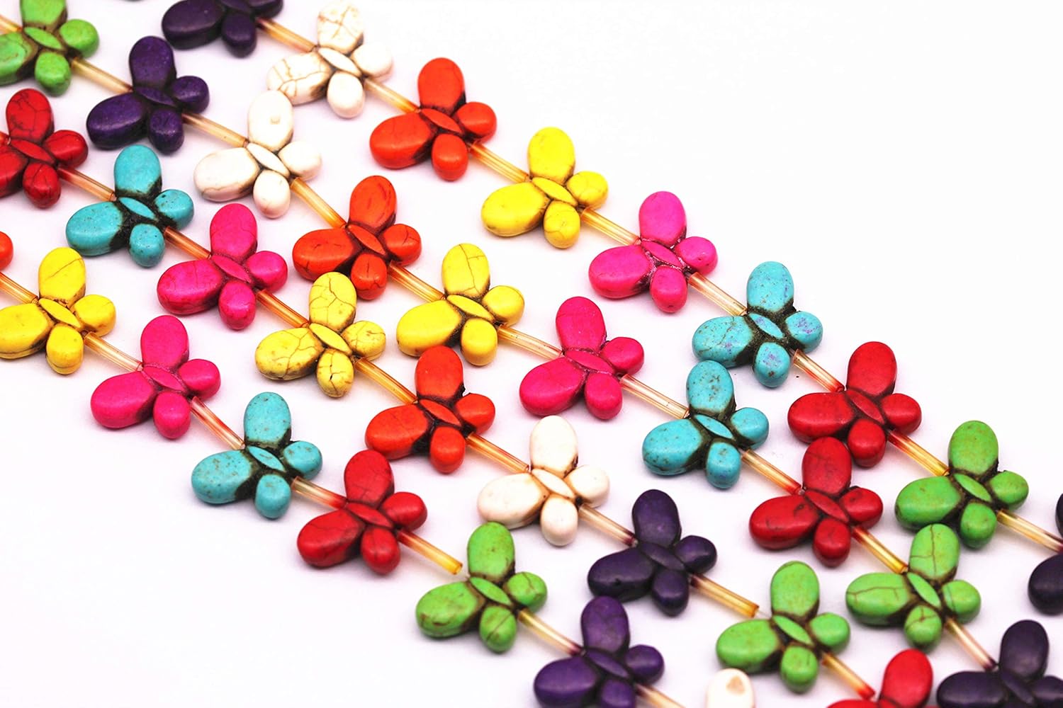 Multi-Color Howlite Turquoise Butterfly Beads 15x20mm 15.5" Strand - Image 2