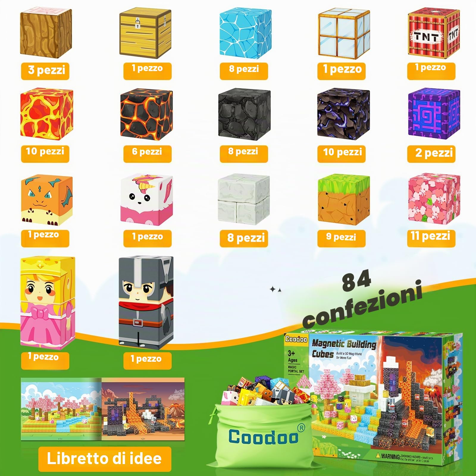 Coodoo Blocchi magnetici – Set di portali magici del mondo magnetico, giocattoli sensoriali per bambini STEM giocattoli per esterni sensoriali per bambini di 3 anni e ragazze, giochi creativi per